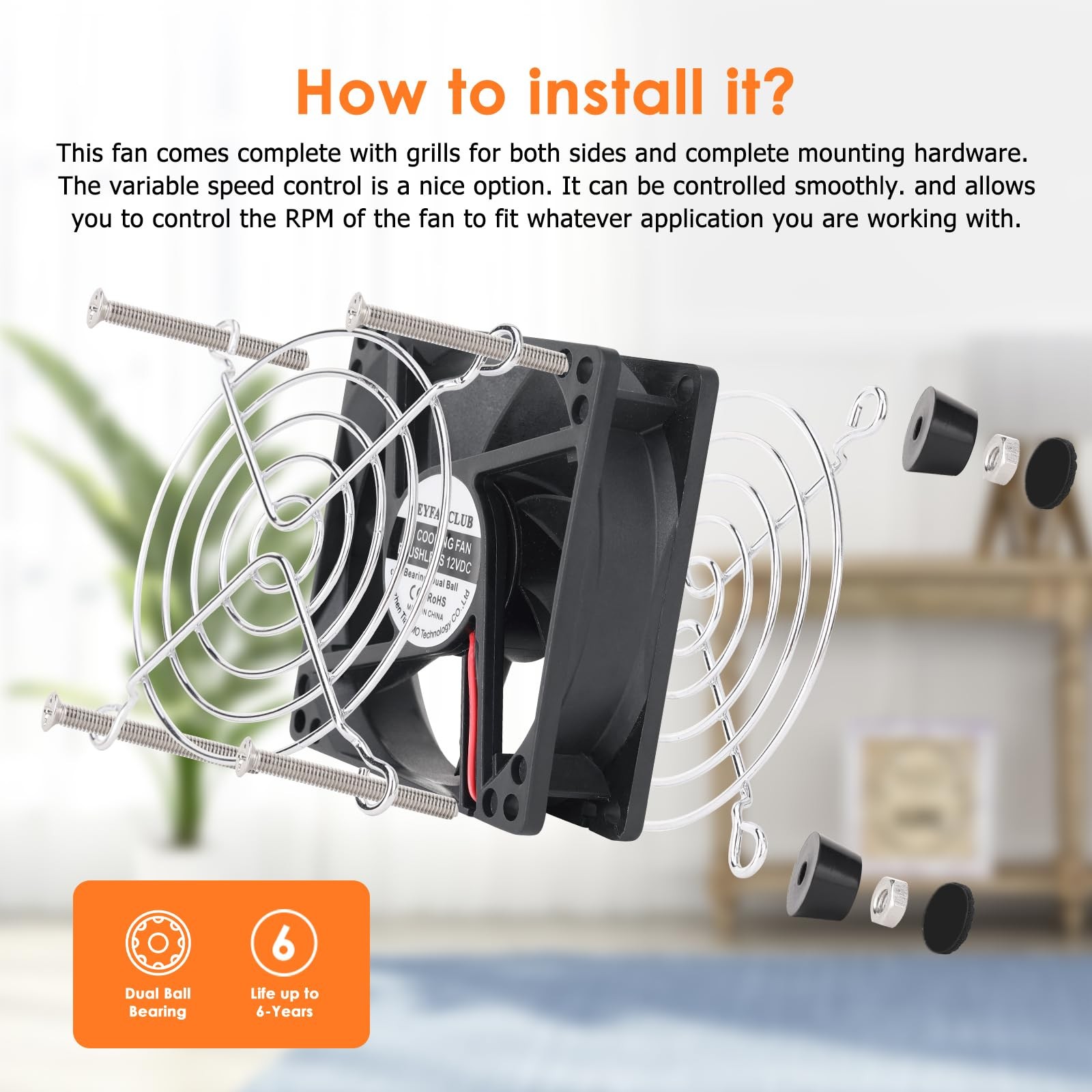80mm Small Computer Fan with AC Plug, 110V 120V 220V 240V Fan with Speed Cont…
