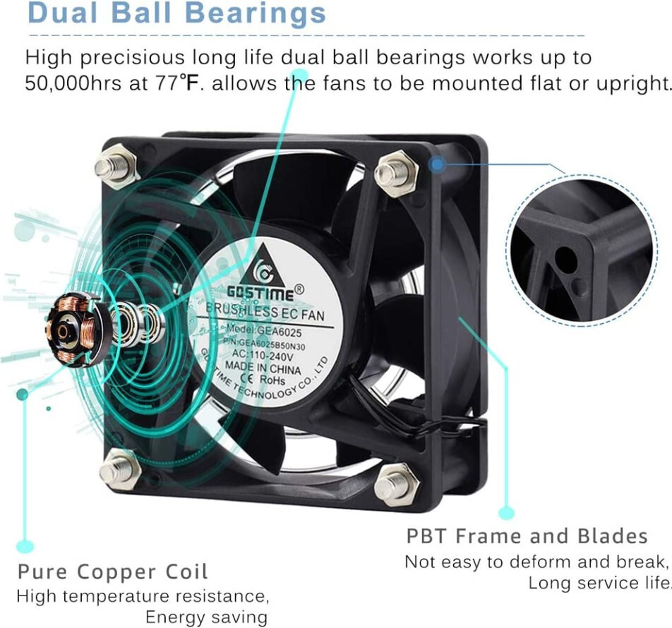 Cooling Fan Dual Ball Bearings Ac Plug 110Volts Computers Accessories Power New