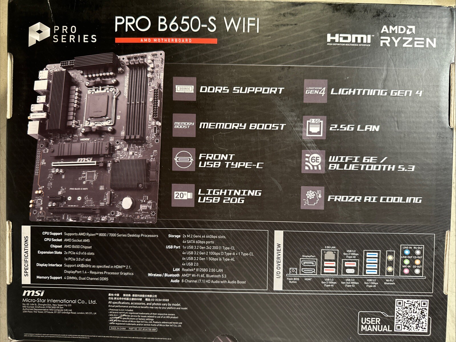 MSI – PRO B650-S WIFI-Lightning 4 GEN, ProSeries Motherboard AMD RYZEN 9000/8000