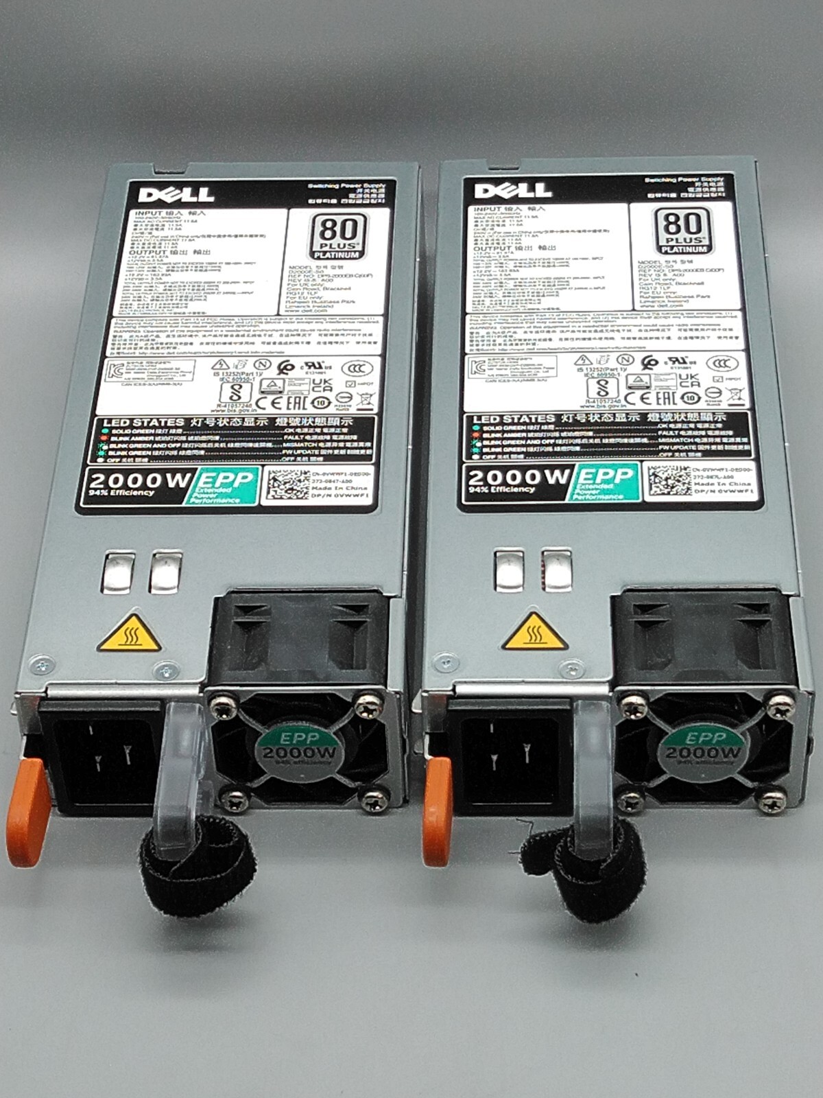 Dell Platinum 2000W Power Supply – 0VWWF1 – C19 Connector – Matched Pair