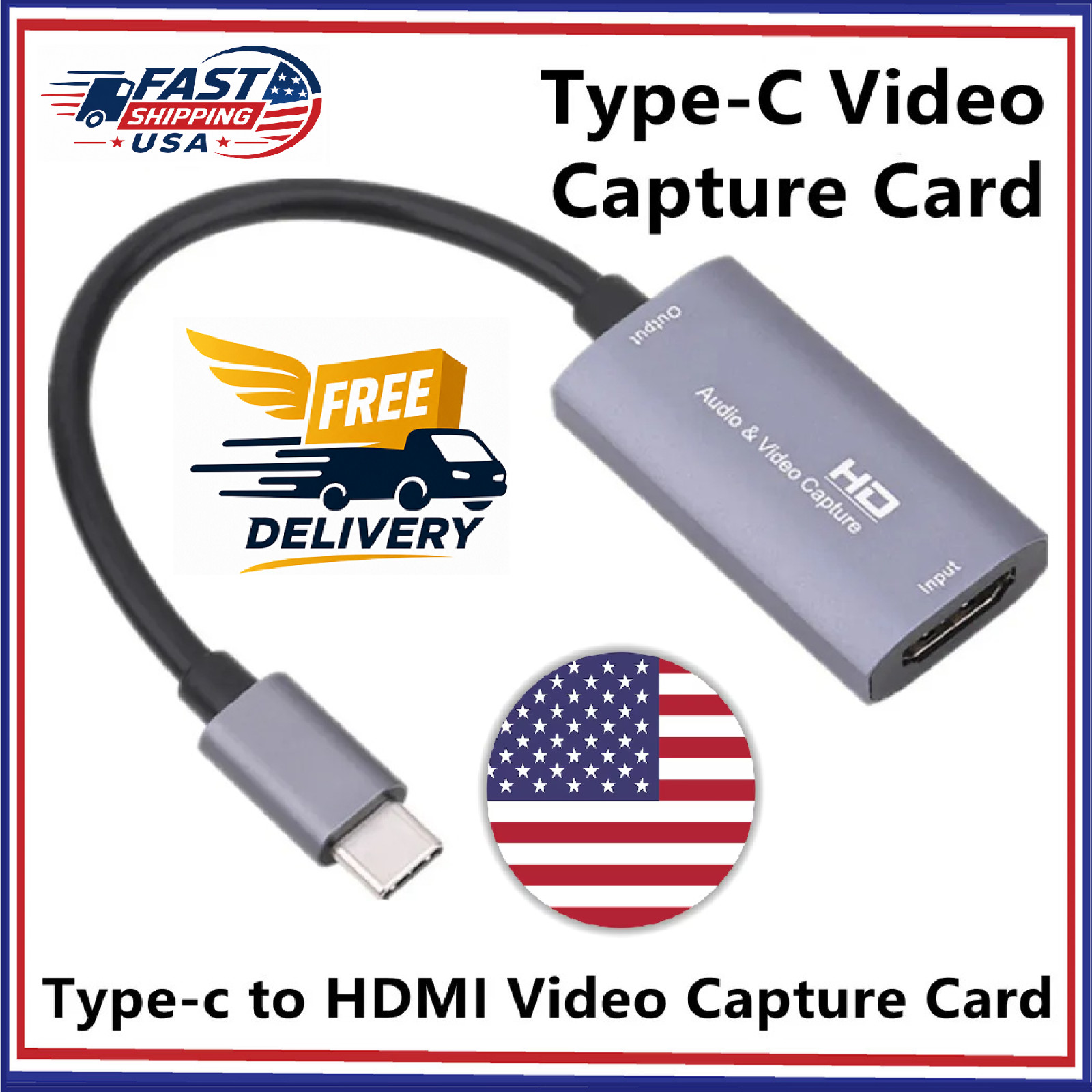 Audio/Video Capture Card, USB3.0 HDMI to USB C, 4K1080p60fps Video/Audio Capture