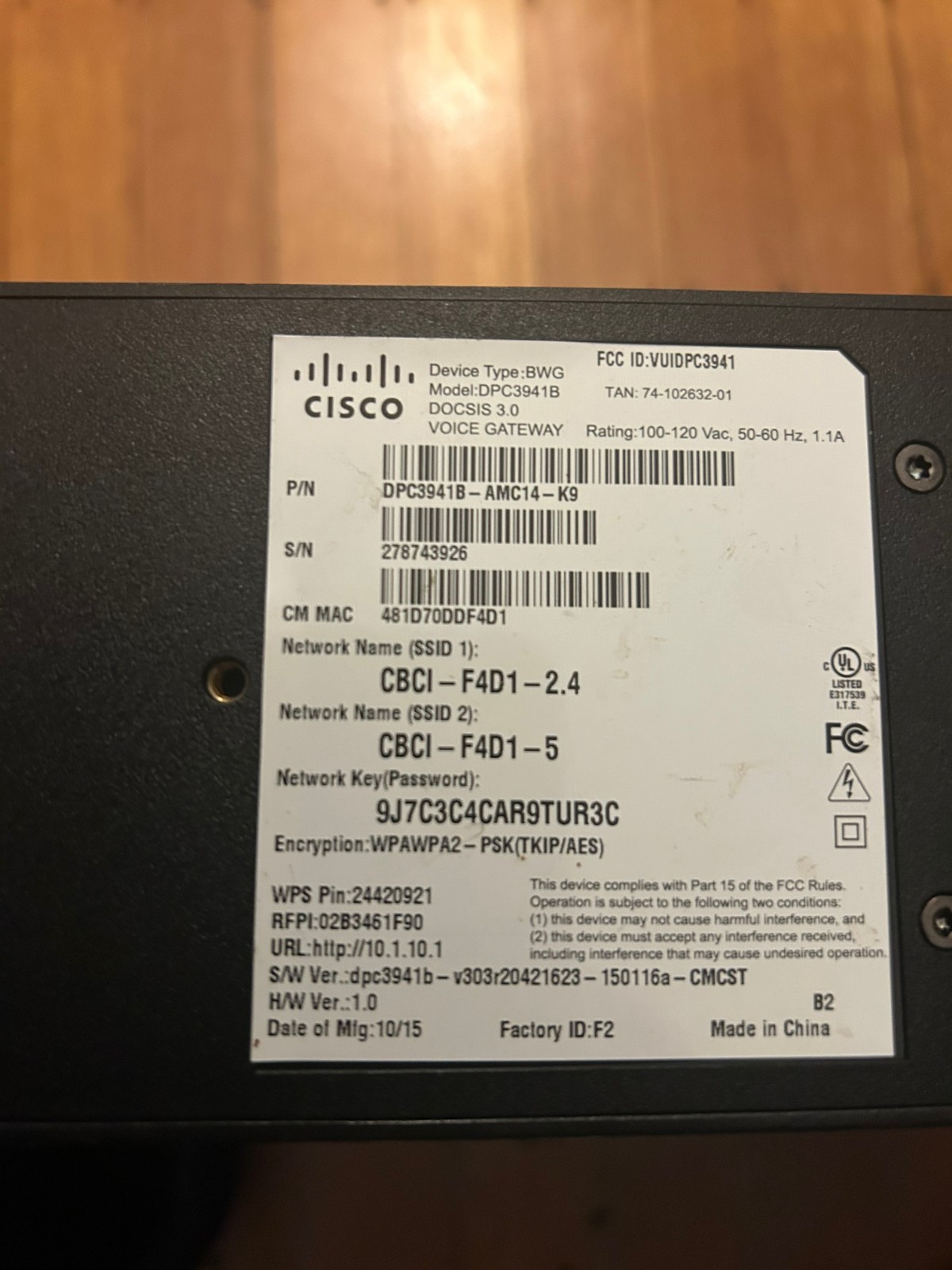 Technicolor DPC3941B Comcast Business Dual-Band DOCSIS 3.0 Wi-Fi Router