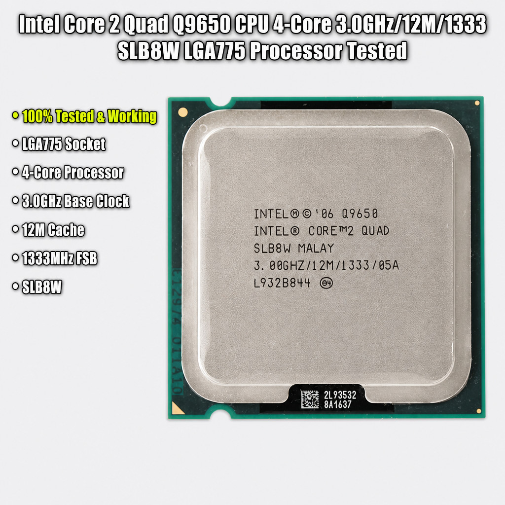 Intel Core 2 Quad Q9650 CPU 4-Core 3.0GHz/12M/1333 SLB8W LGA775 Processor Tested