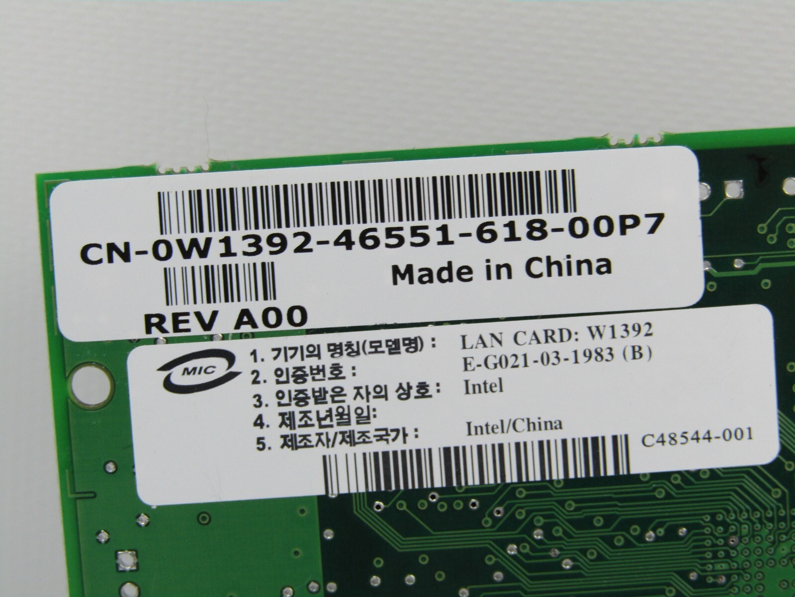 Intel PRO LAN Card W1392 Ethernet Server Network Adapter PCI-X Dell CN-0W1392