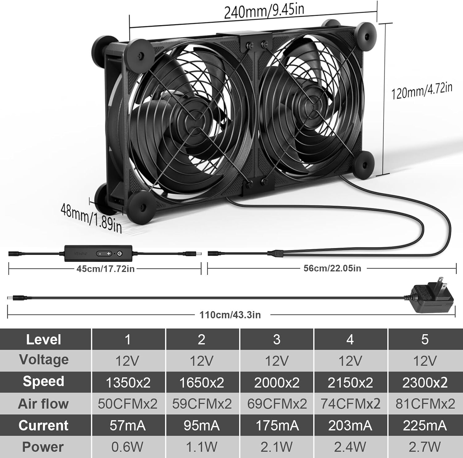 Big Airflow Computer Fan with AC Plug Cabinet Fan 100V 240V AC Power Supply