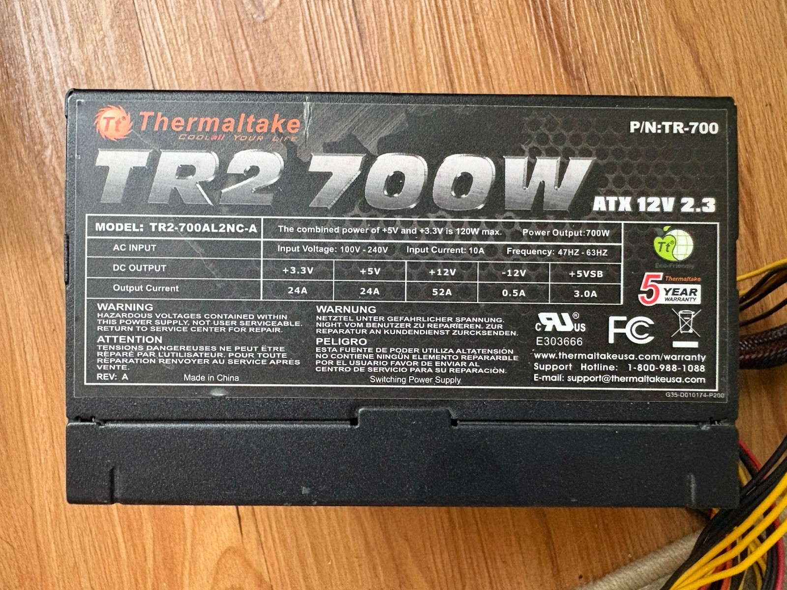 Thermaltake TR-700AL2NC-A Desktop Power Supply 700W ATX 12V 2.3 (P/N: TR-700)