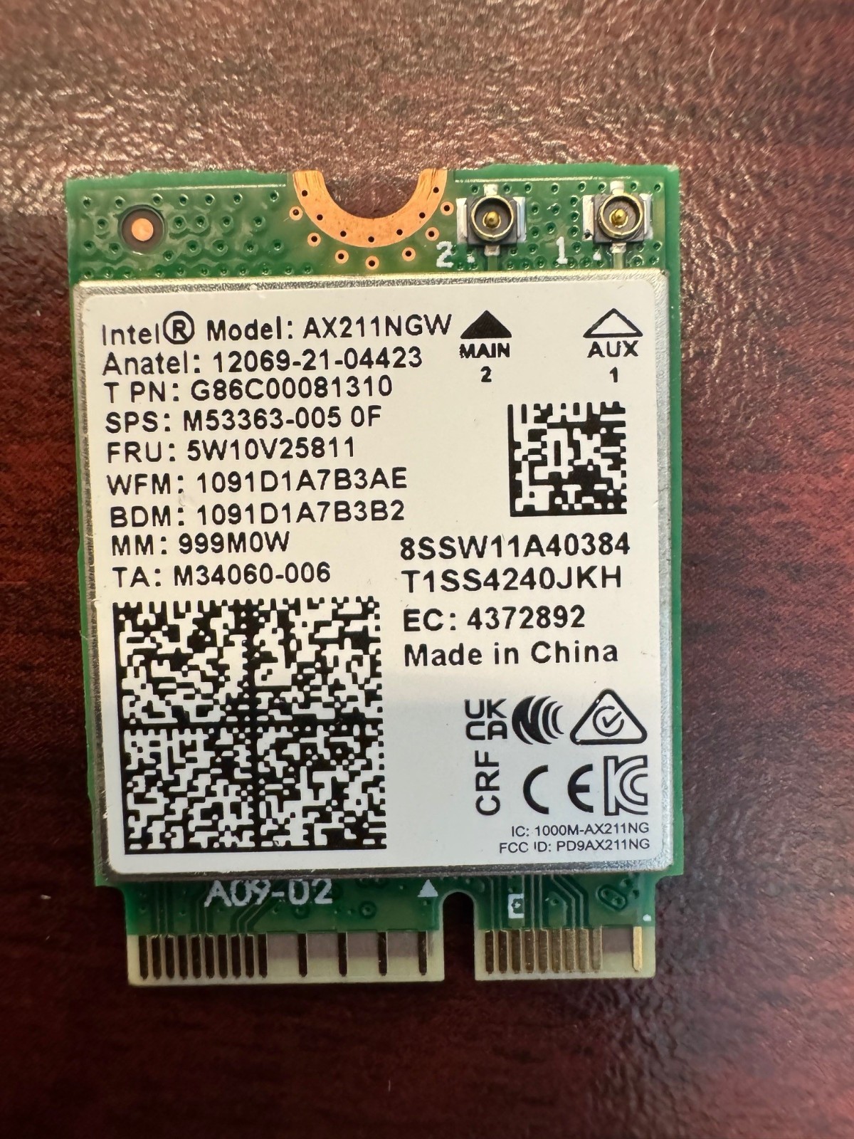 NEW Intel AX211 WIFI 6E CNVio2 Adapter with 2 Antenna’s and 2 wires