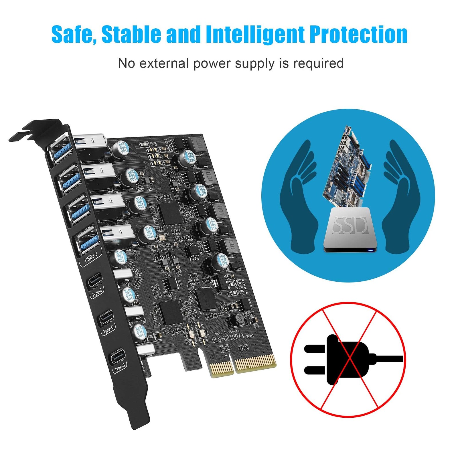 PCIe to USB 3.2 Gen 2 Card with 20 Gbps Bandwidth 7 Ports (4 black