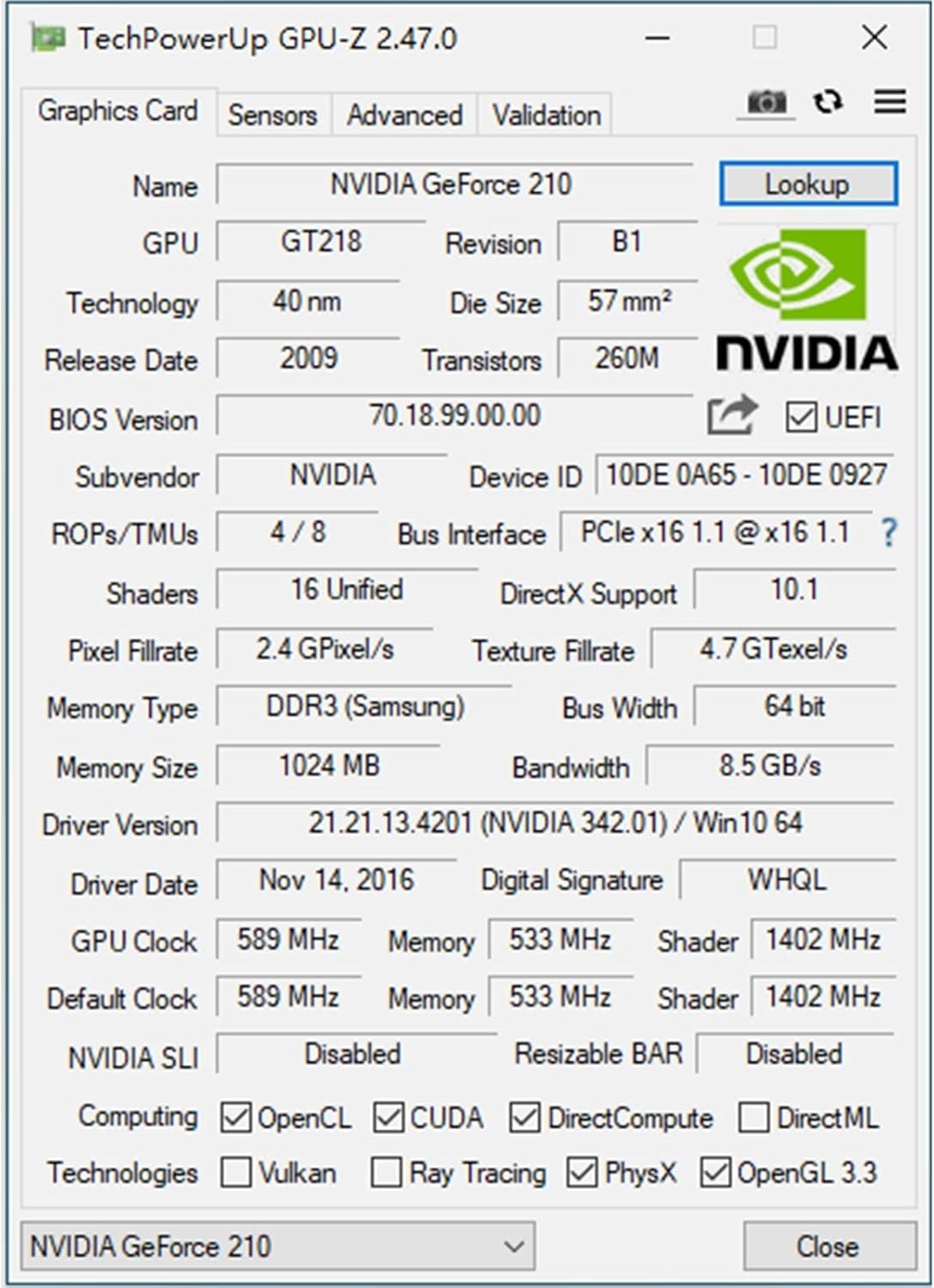 Nvidia GeForce 210 1GB Video Card – Ideal for Photo Editing and Casual Gaming