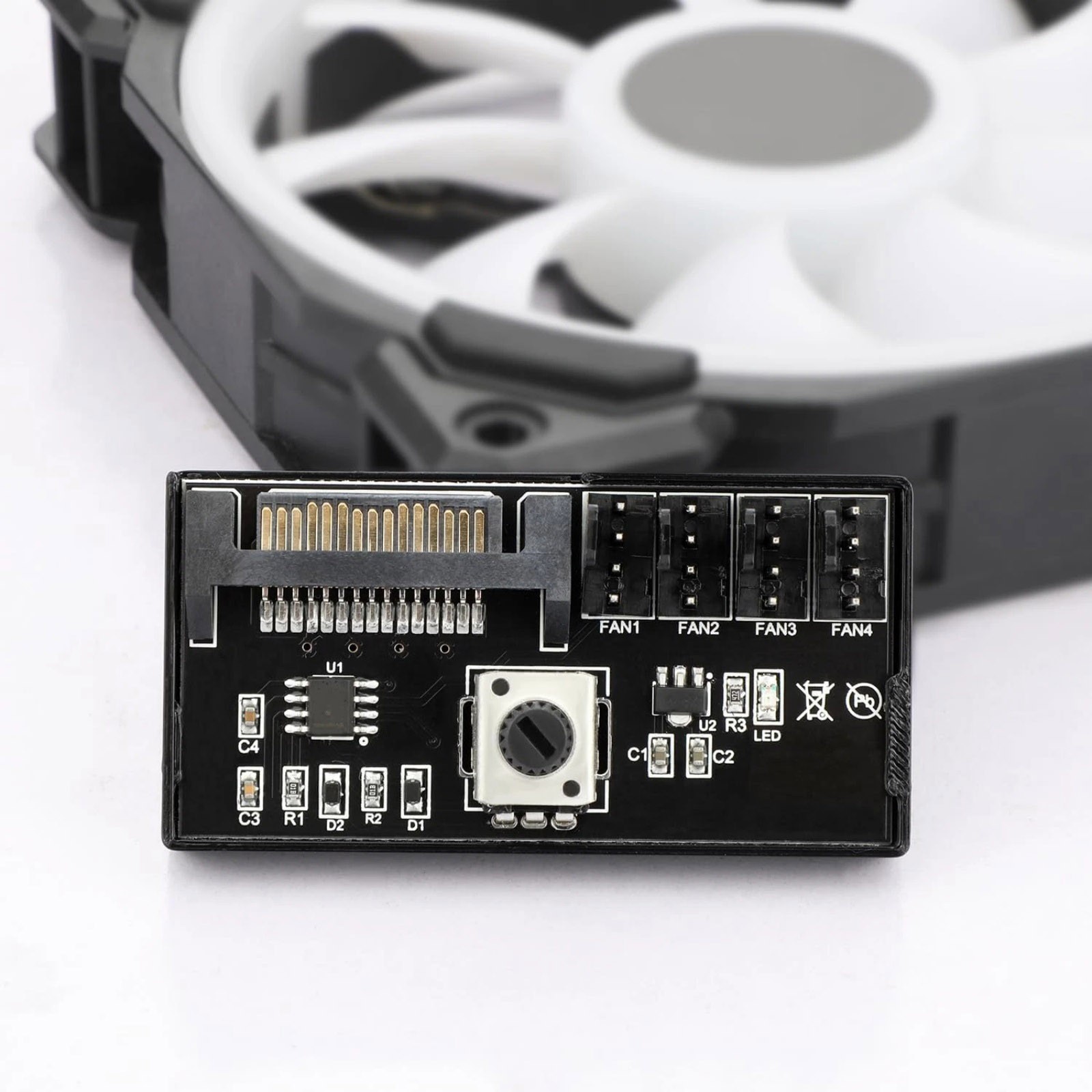 SATA Powered 4 Port PWM Fan Controller Hub 12V 60W Adjustable Speed Knob PC Case