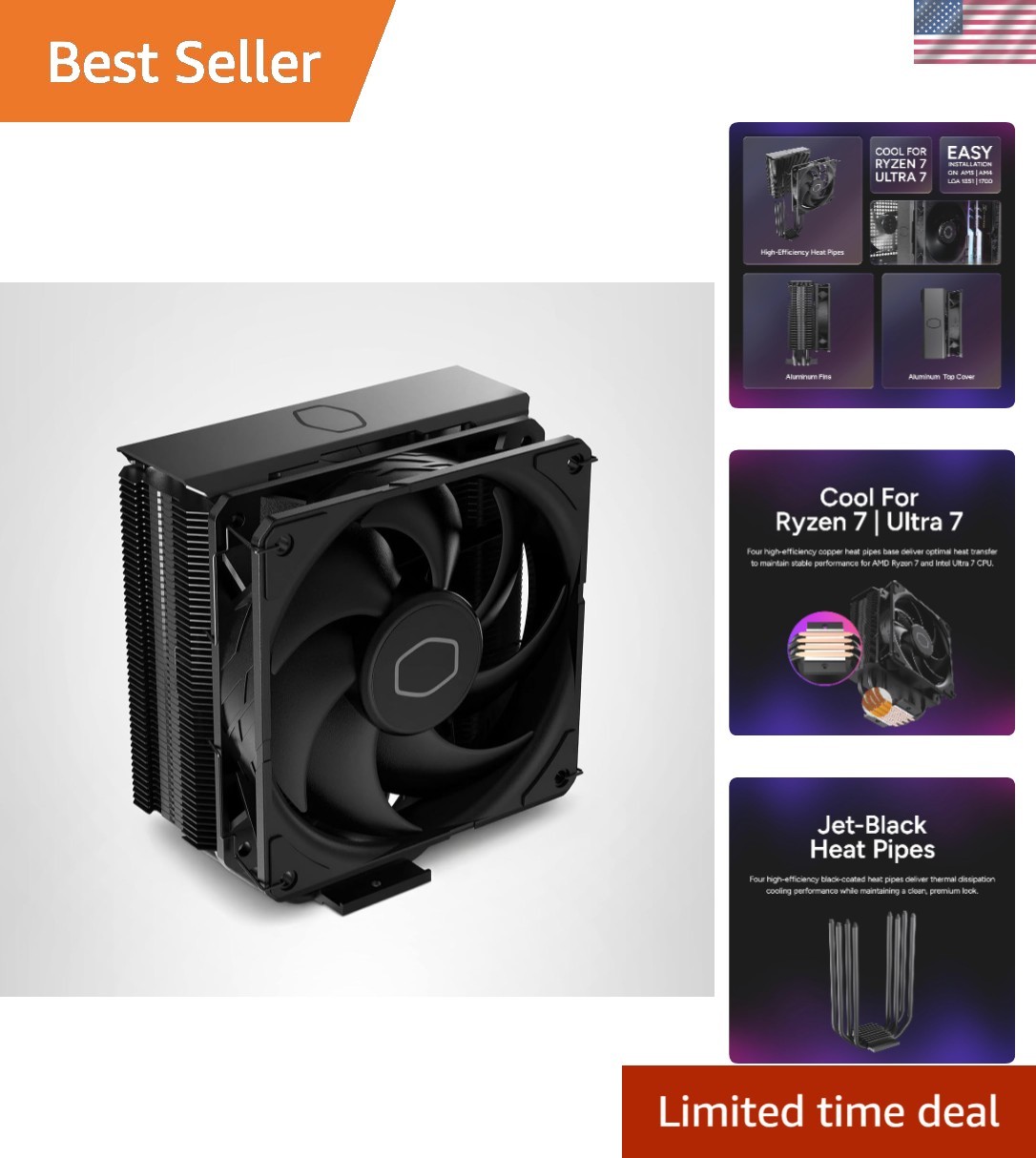Whisper-Quiet Hyper 212 Black CPU Air Cooler – Optimal Cooling for AMD & Intel
