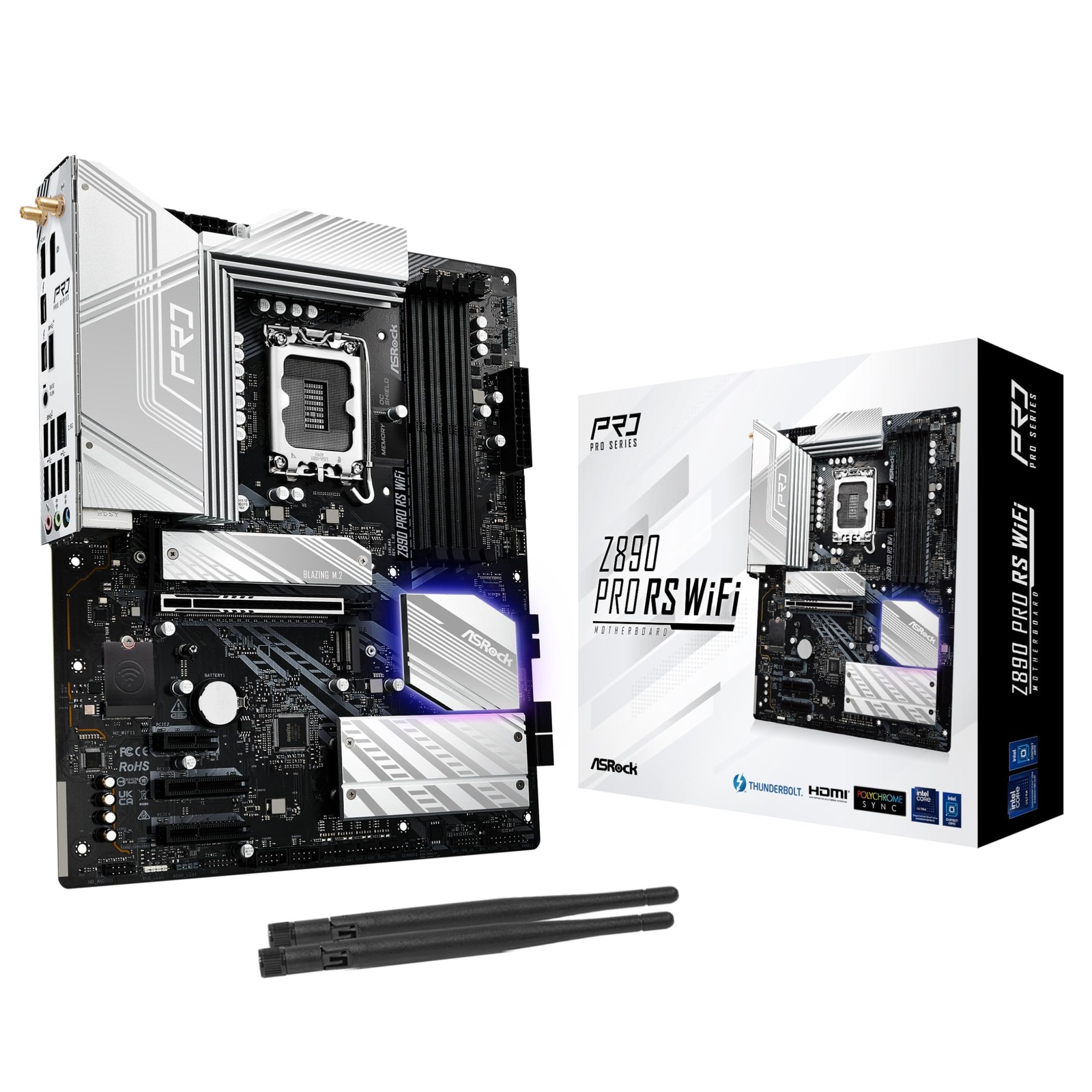 ASRock Z890 Pro RS WiFi Motherboard, compatible with Intel Core Ultra CPUs (LGA1