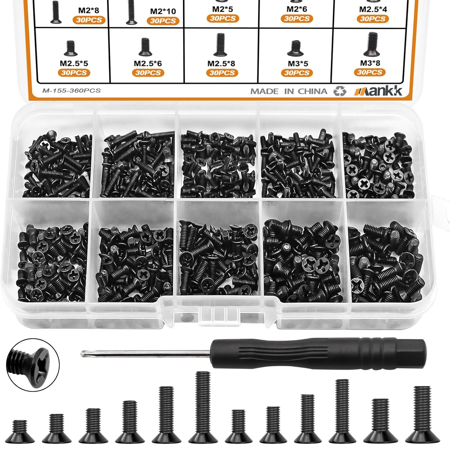 360PCS Laptop Screws 12 Sizes M2 M2.5 M3 Replacement Computer Tiny Screws Mother