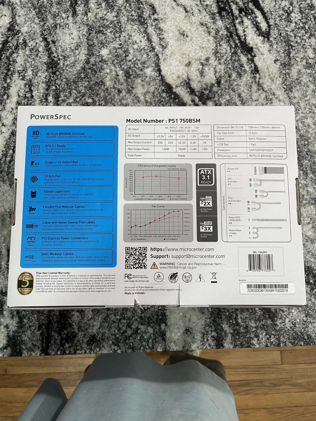 PowerSpec 750W Switching Power Supply Model PS1750BSM NEW