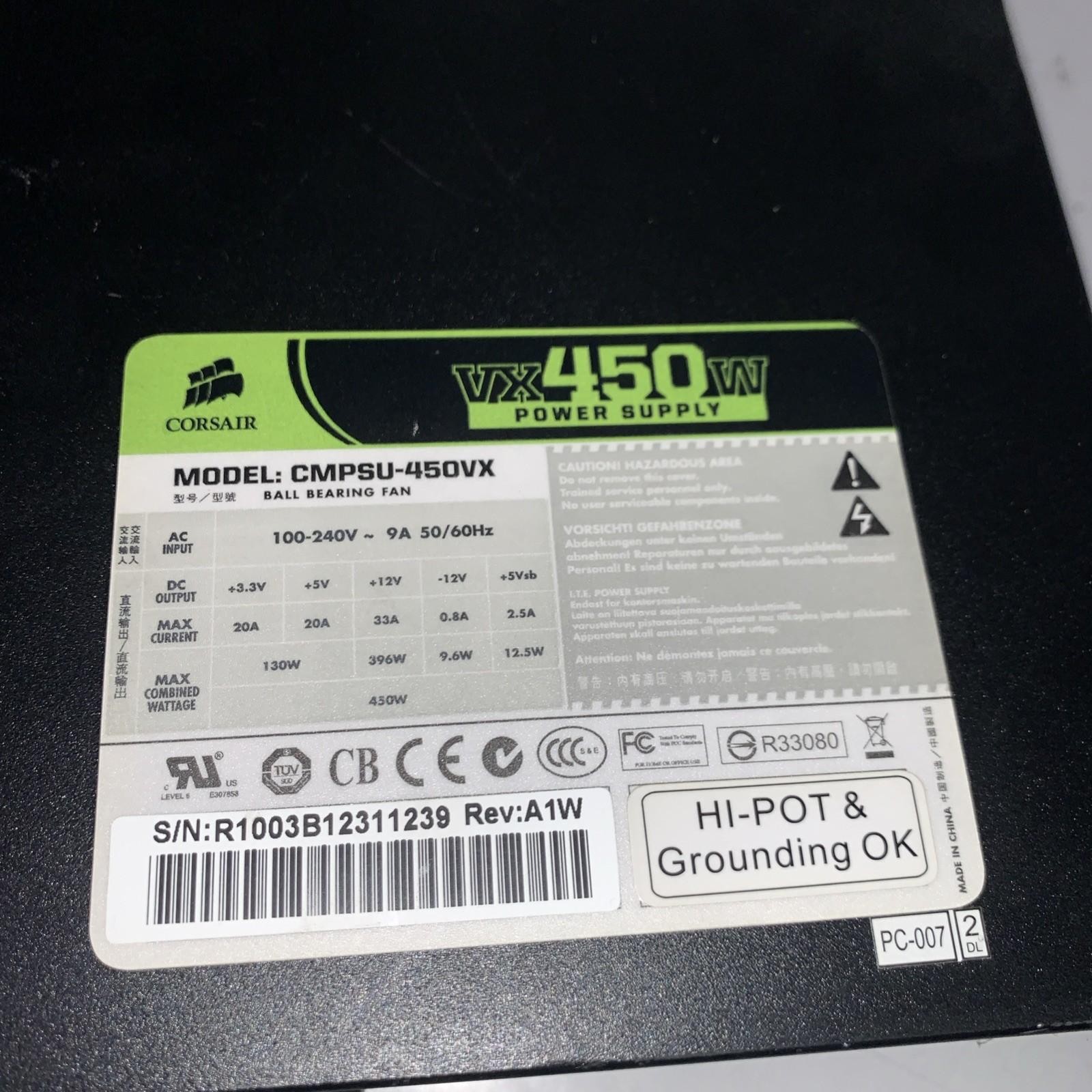 Supply Corsair VX450W CMPSU-450VX 450W ATX 20+4-PIN ATX12V Pcie SATA Molex Fdd