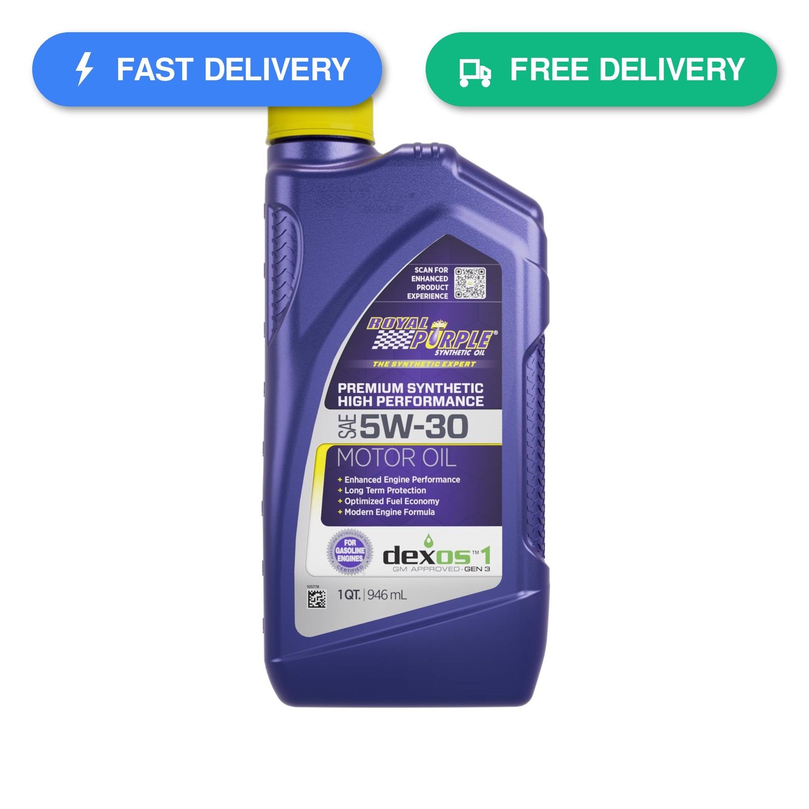 Royal Purple 01530 5W-30 High Performance Synthetic Motor Oil – 1 Quart Bottle