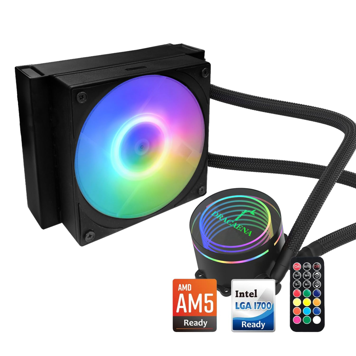 Dracaena.Io 120Mm AIO CPU Cooler – ARGB Remote Control, Quiet PWM ARGB Fan, Hydr