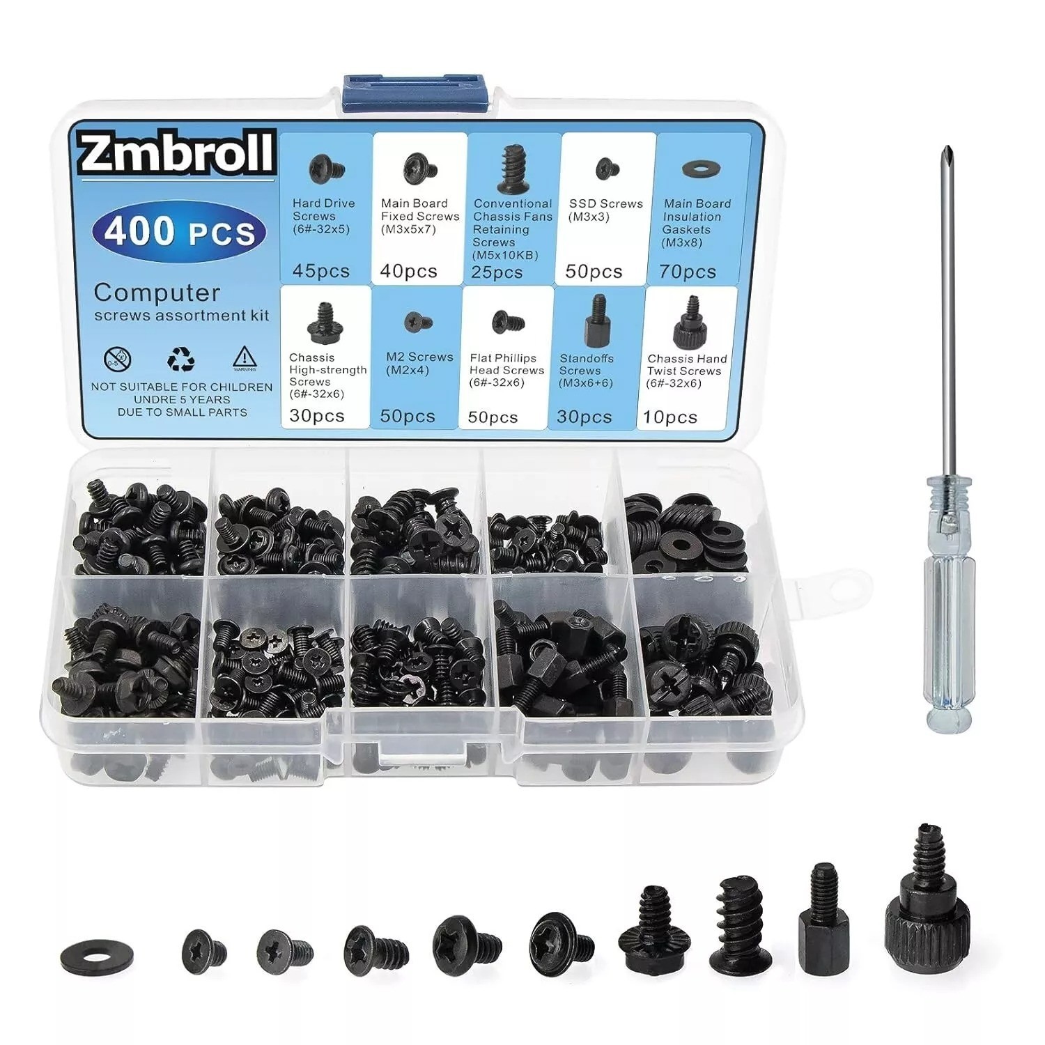 400Pcs Computer Screws Standoffs Kit SSD Screw for Universal Motherboard PC