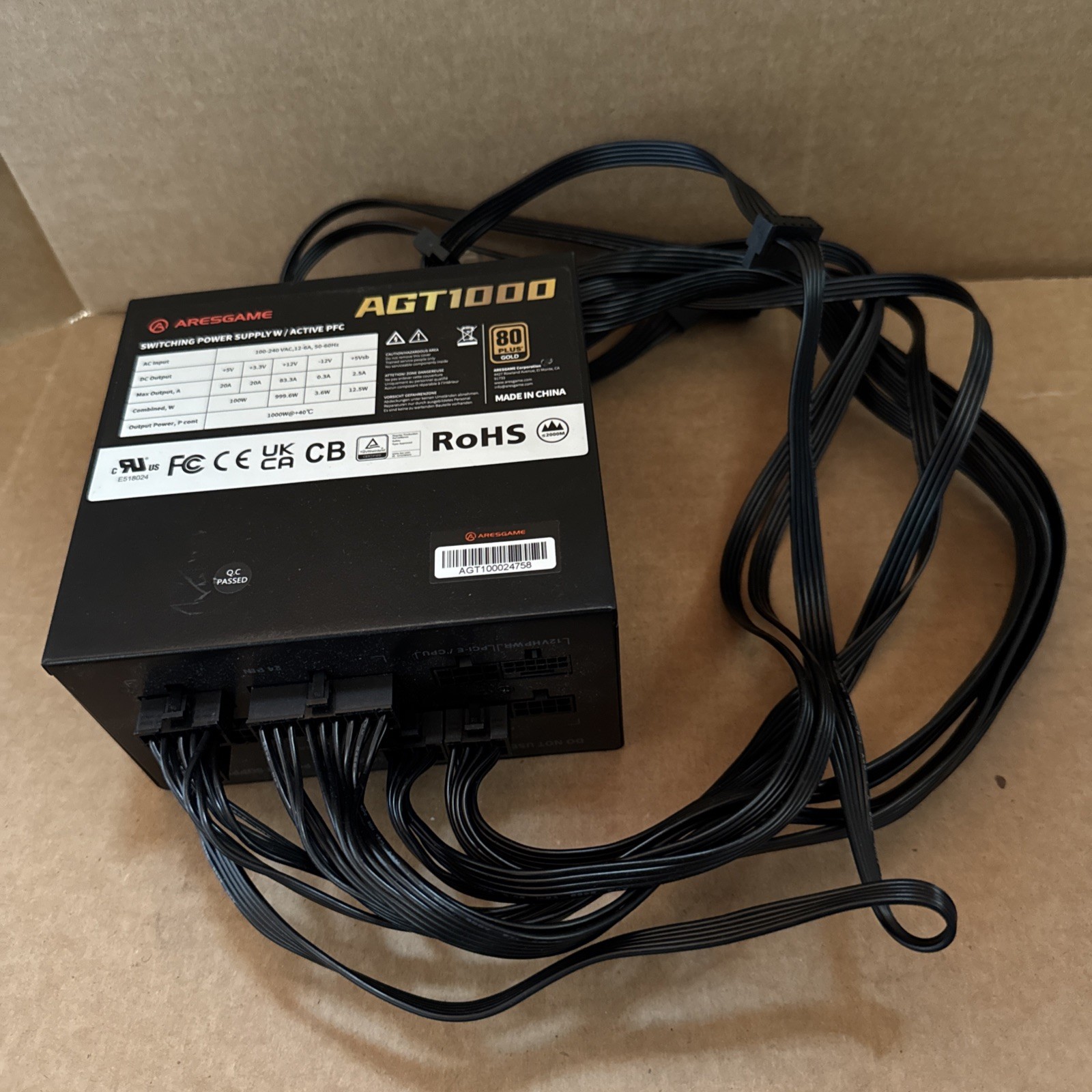 ARESGAME AGT1000 1000W 80 Plus Gold Modular Power Supply Tested