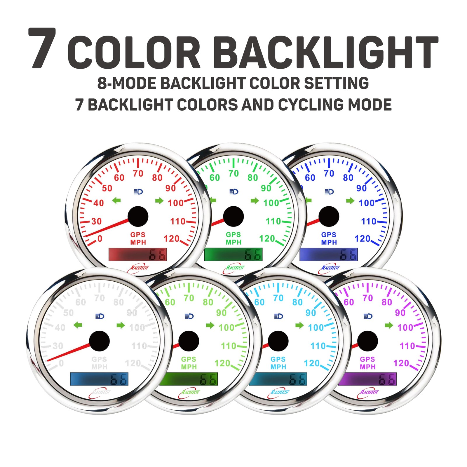 85mm 3-3/8″ Electrical Speedometer with Turn Signal- 120 MPH 12V/24V White Di…