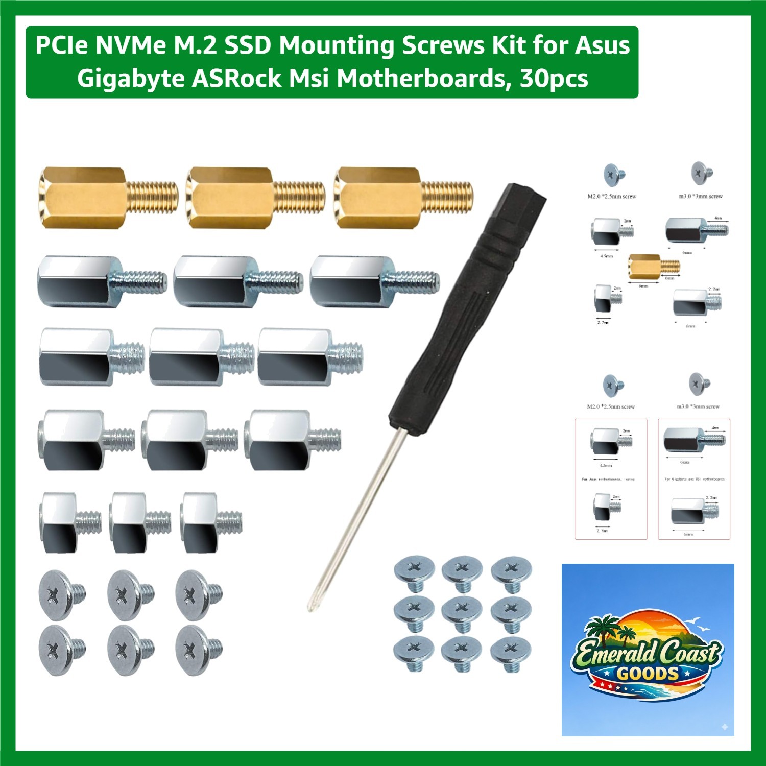 Universal M.2 SSD Mounting Screws: 30 pcs Set with Magnetic Driver Included