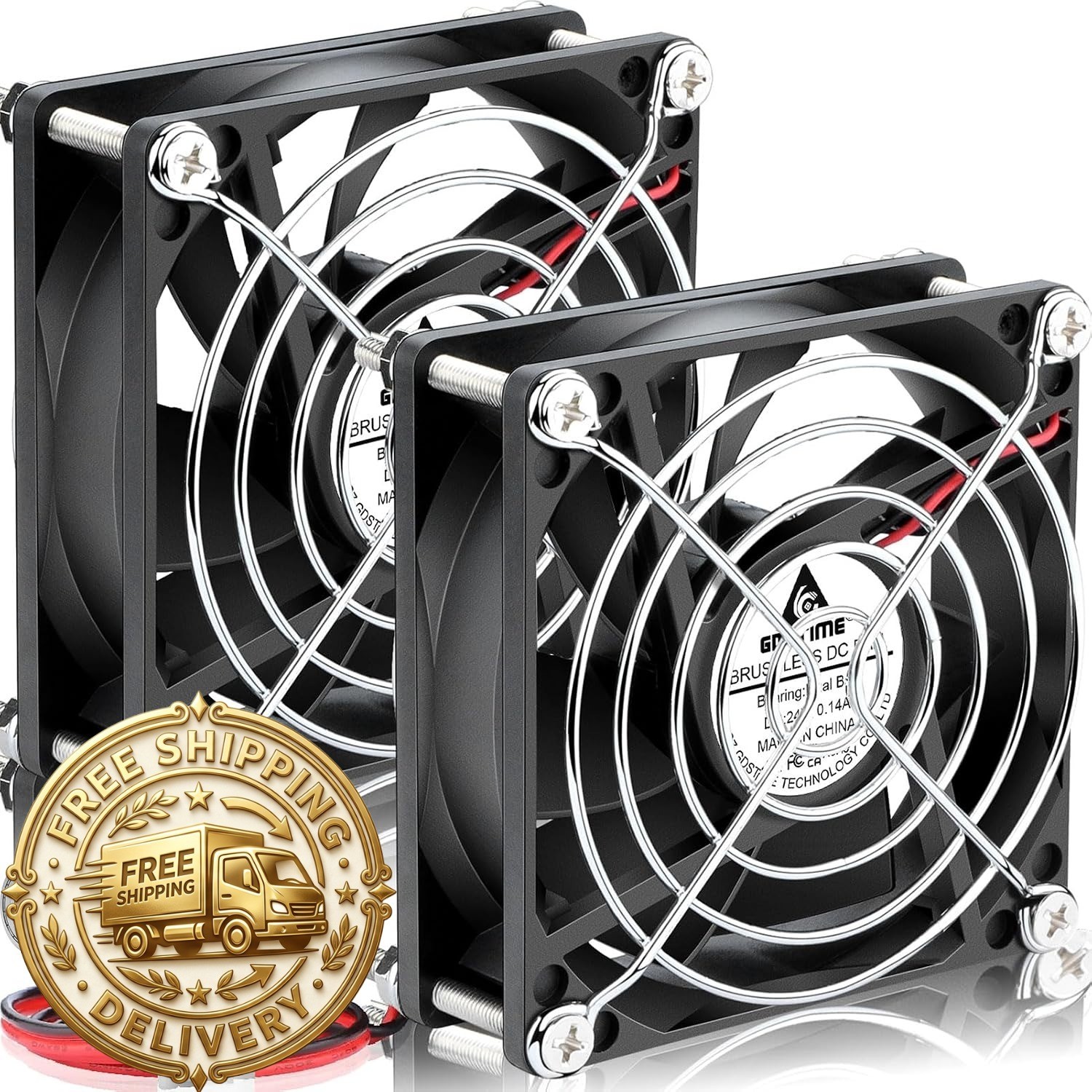 GDSTIME 80mm x 80mm x 25mm 24V Brushless DC Cooling Fan 2-Pin, Ball Bearing, 350