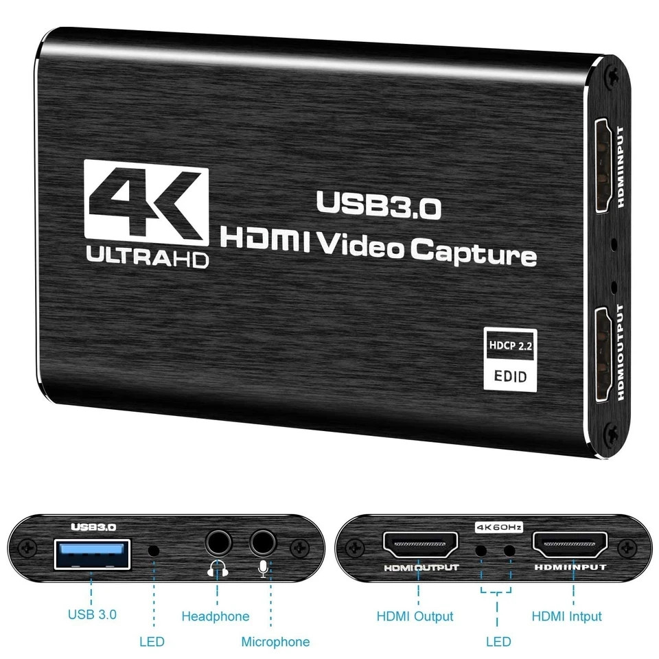 Tarjeta de captura HDMI 4K USB 3.0 – Grabadora de vídeo 1080P a 60 FPS para stre