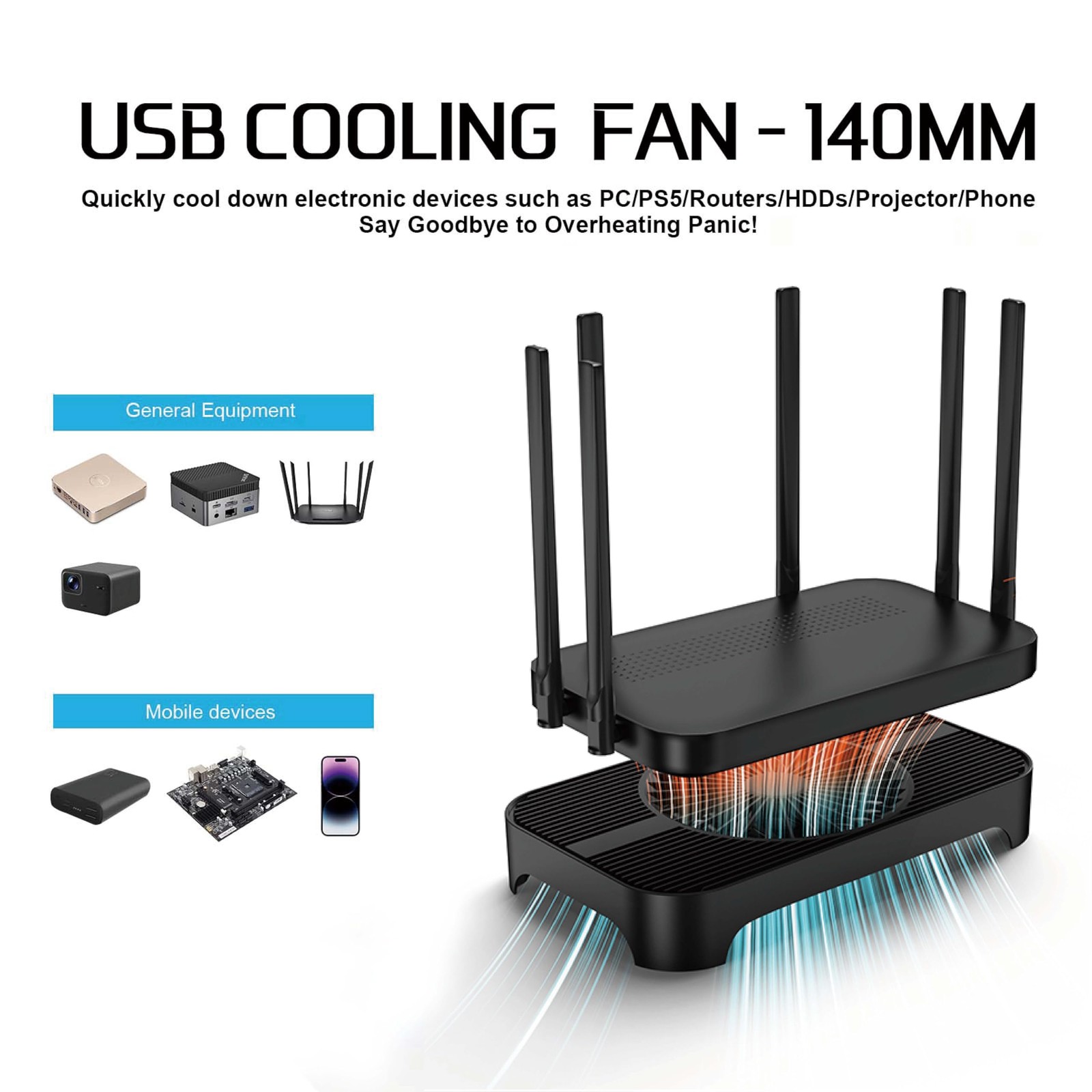 X3 USB Cooling Fan, 18dB Ultra Quiet 140mm USB PC Fan with Built-in Cable and…
