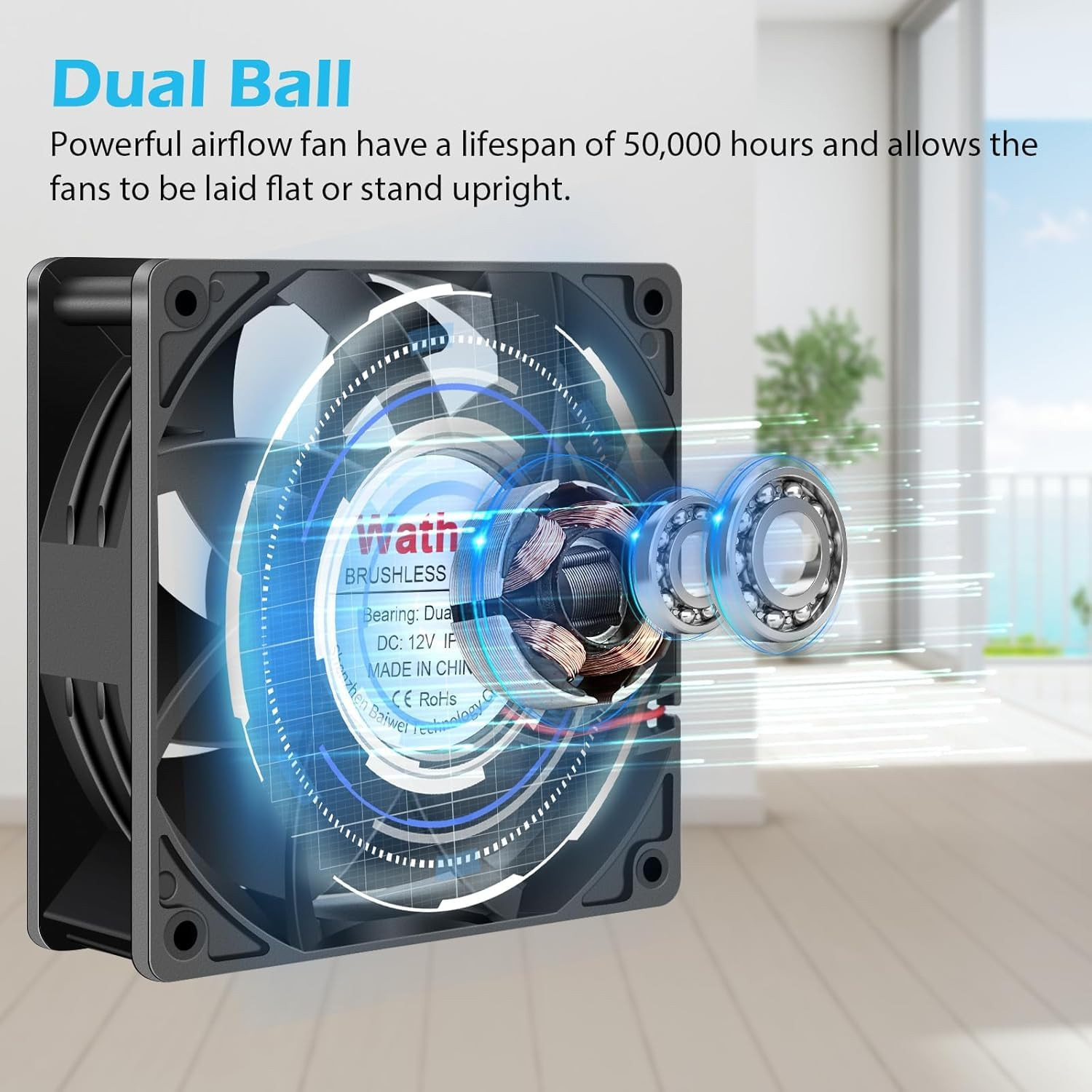 120Mm X 38Mm 12V DC IP68 Waterproof Exhaust Fan, Dual Ball Bearing, 116 CFM, 300
