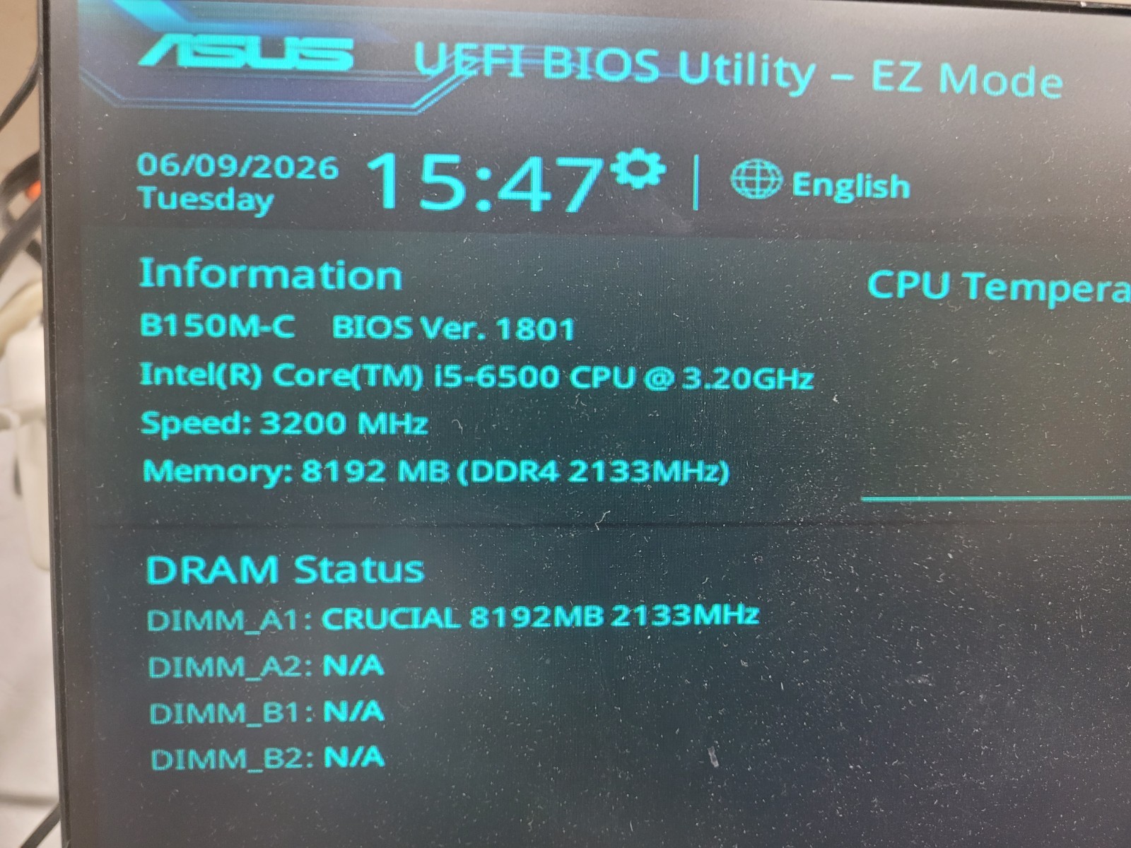 ASUS B150M-C Motherboard Core i5-6500, 8GB RAM, IO Shield #1509