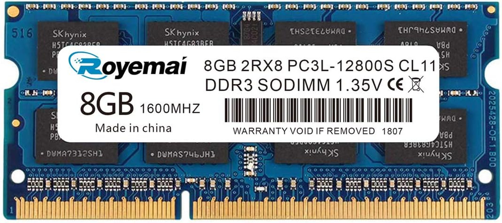 DDR3 1600Mhz 8GB PC3L-12800S DDR3L 12800 Sodimm, Royemai 2Rx8 1.35V / 1.5V CL…