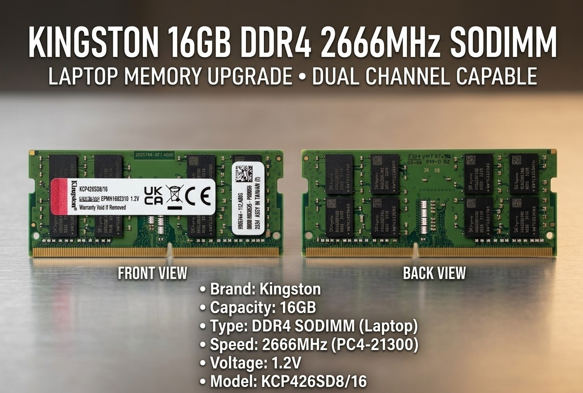 Kingston 16GB (1x16GB) DDR4 SODIMM 2666Mhz RAM KCP426SD8/16 Laptop RAM