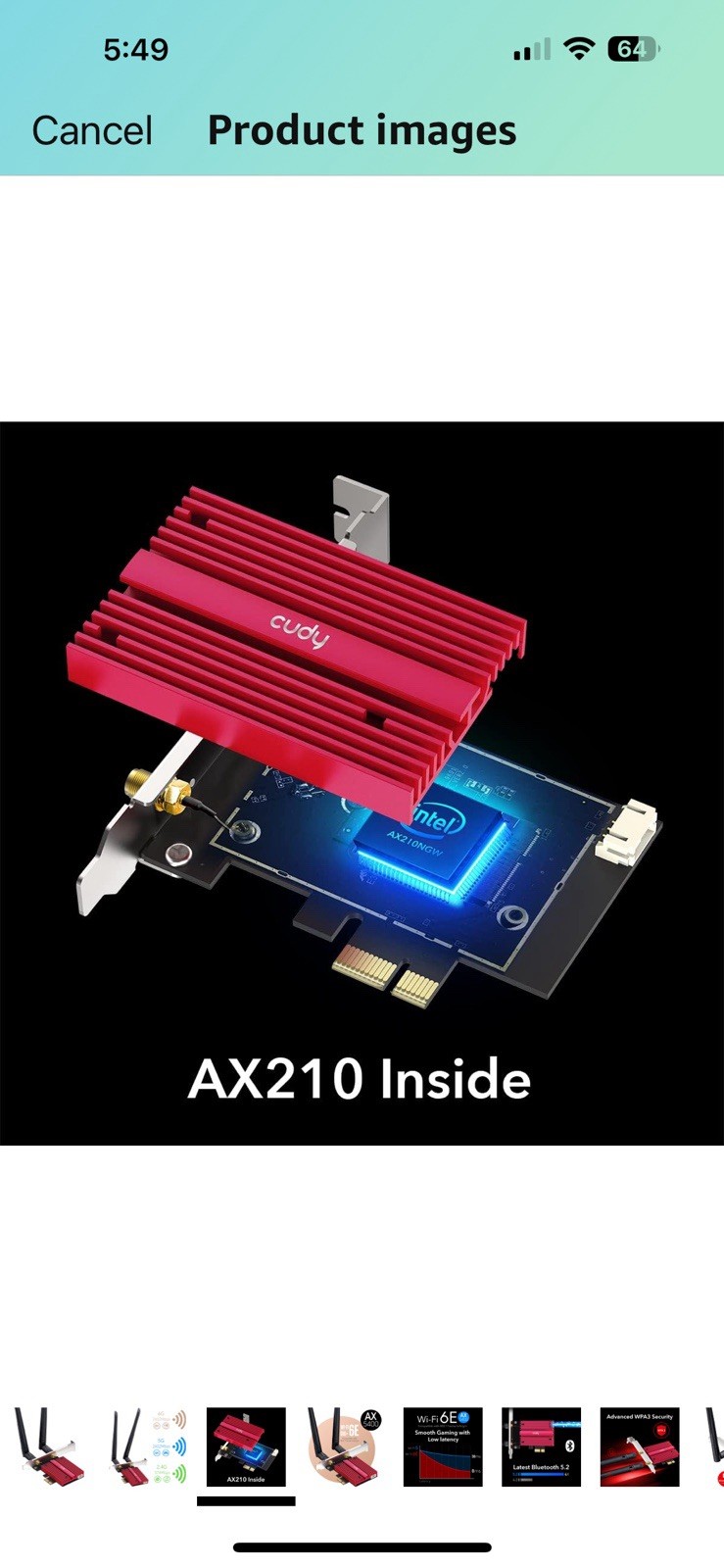 AX5400 Wireless WiFi 6E PCIe Card for PC, Bluetooth 5.2, AX210 Module Inside,…