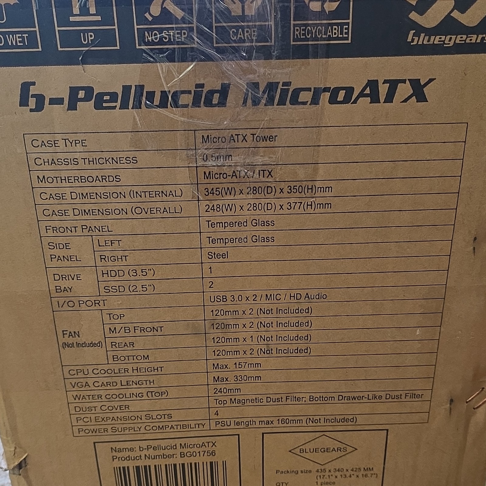 Bluegears b-Pellucid MicroATX Micro ATX Tower Case Black Tempered Glass USB