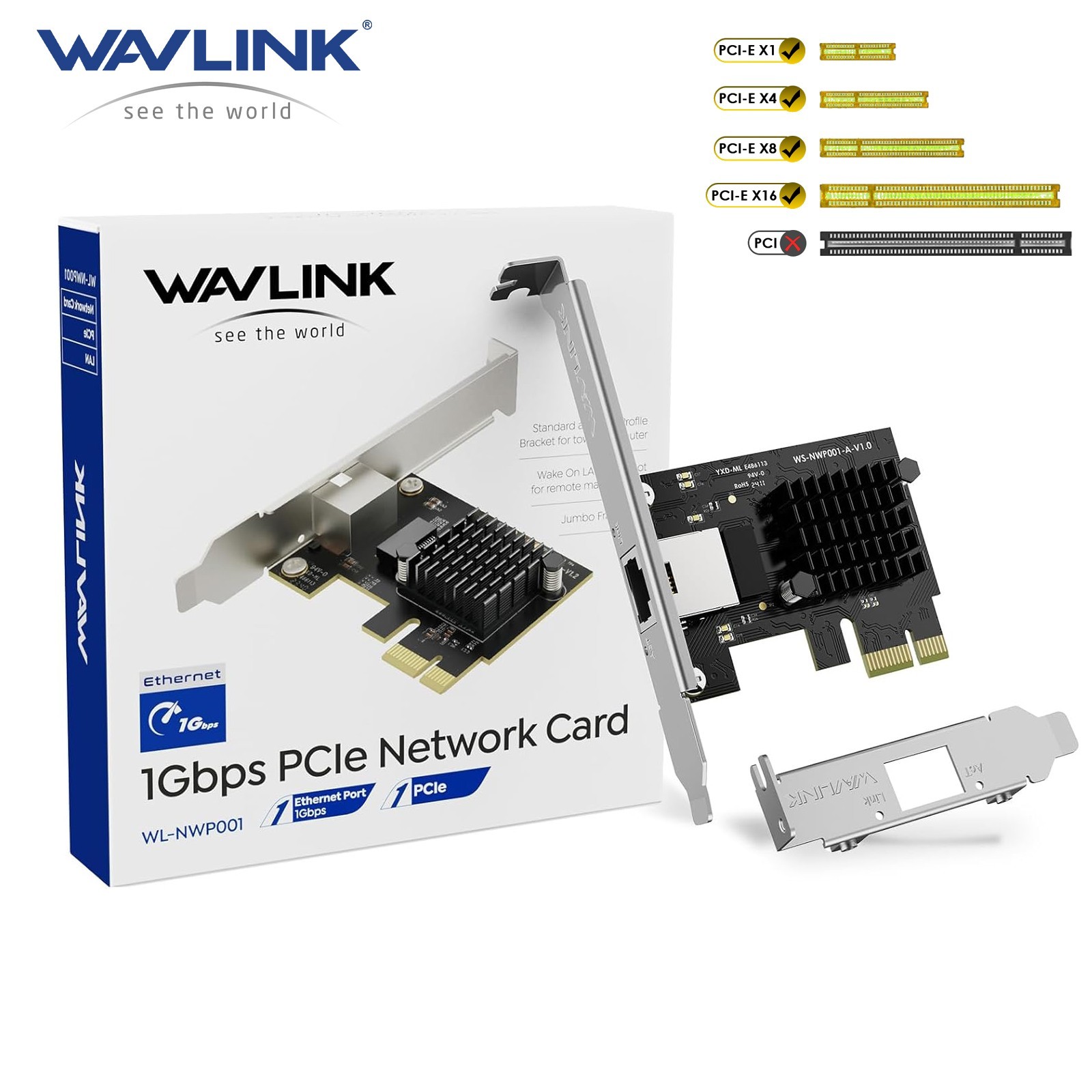 WAVLINK 1G PCIe Express Base-T Network 1000/100/10Mbps Ethernet Adapter RTL8111H
