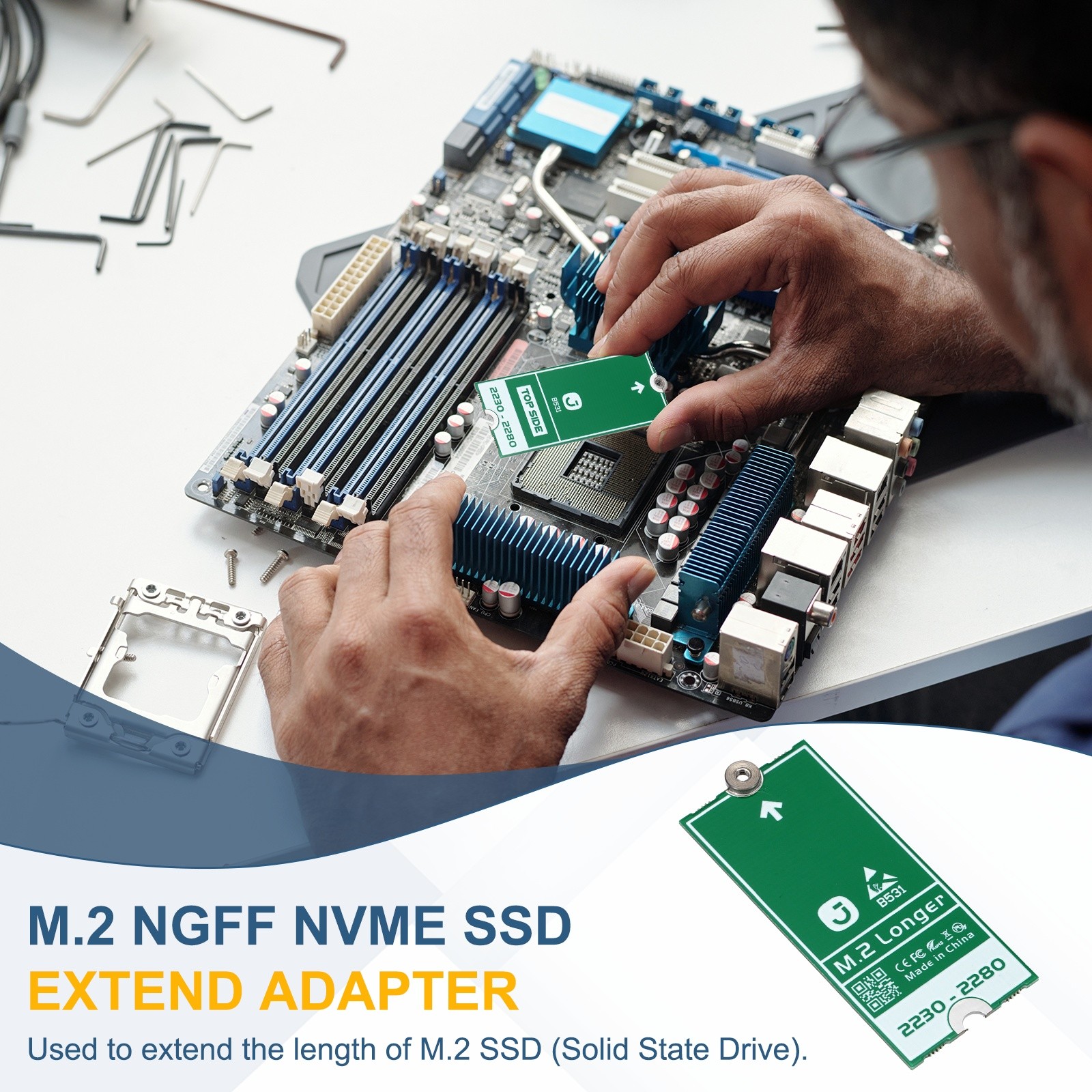 M.2 2230 NGFF NVME SSD Extend Adapter Extender Set Bracket Card PCB Board, Green