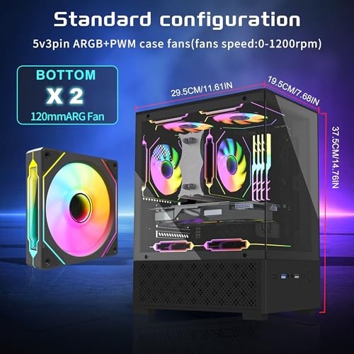 Micro ATX Case, MATX,ITX PC Case with 2 X 120mm ARGB Fan Pre-Installed,