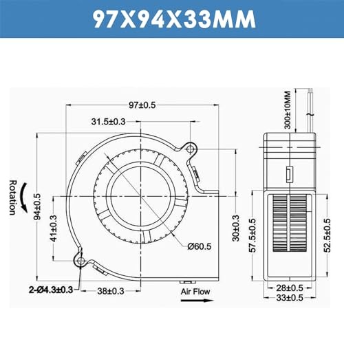 DC 97mm Blower Fan 12V 9733 Dual Ball Bearing Brushless Cooling Turbine Turbo