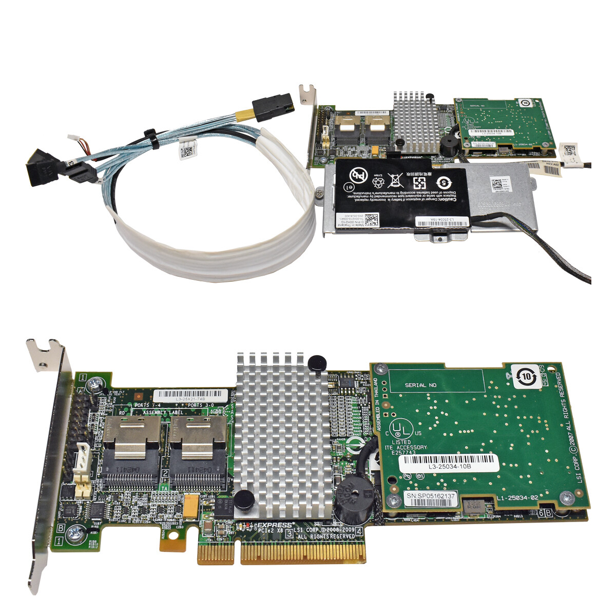 Dell LSI Raid Controller L3-25121-74B 003NDP + SAS/3xSATA Kabel LP