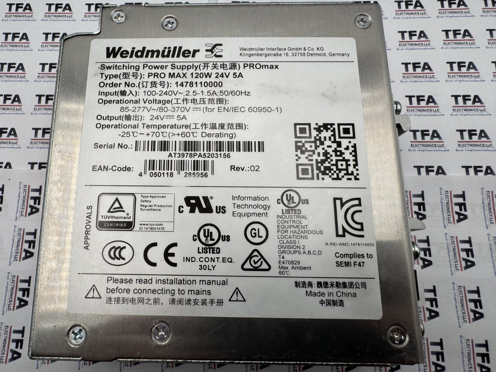 1 PCS Weidmuller 1478110000 Power Supply Pro Max 24V Adj (22.5-29.5)V 5A 120W