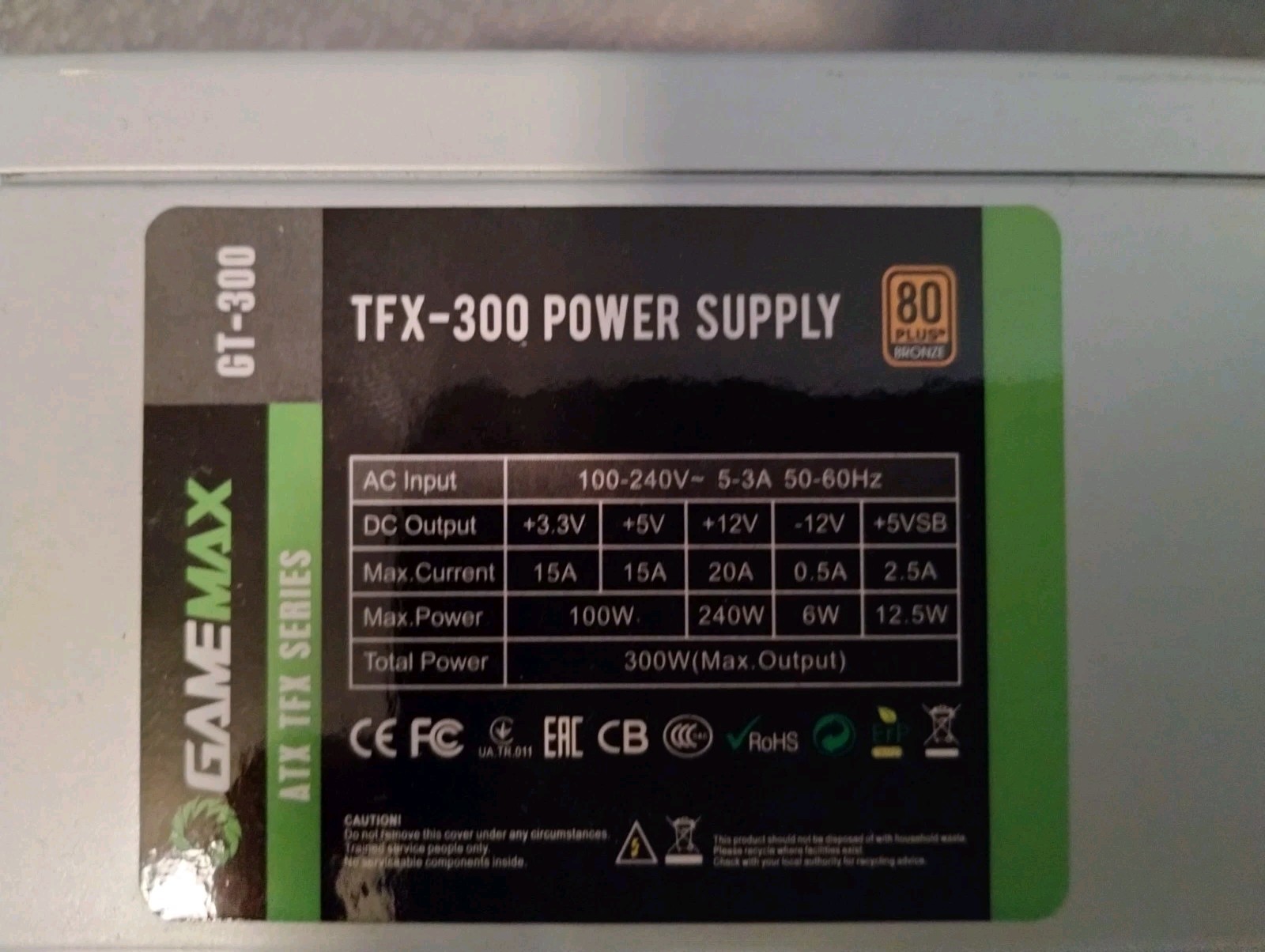 GAMEMAX TFX-300 300w Mini Power Supply 80+ Bronze fits HP Dell