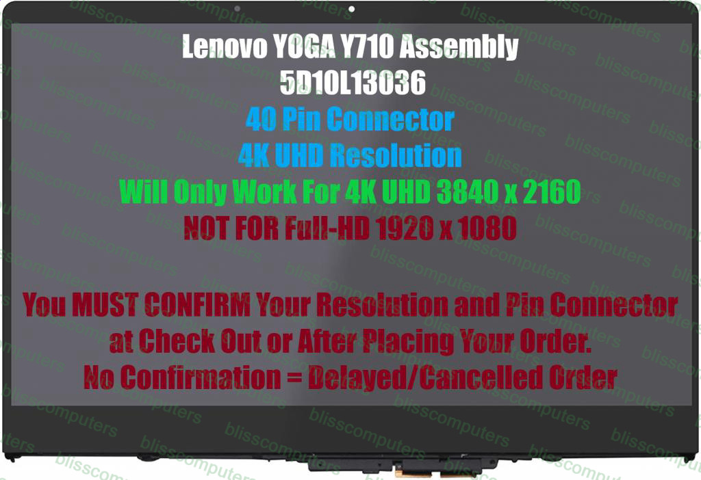 15″ UHD Lenovo Yoga 710-15IKB 80V5 LCD Display Touch Screen Assembly 5D10L13036