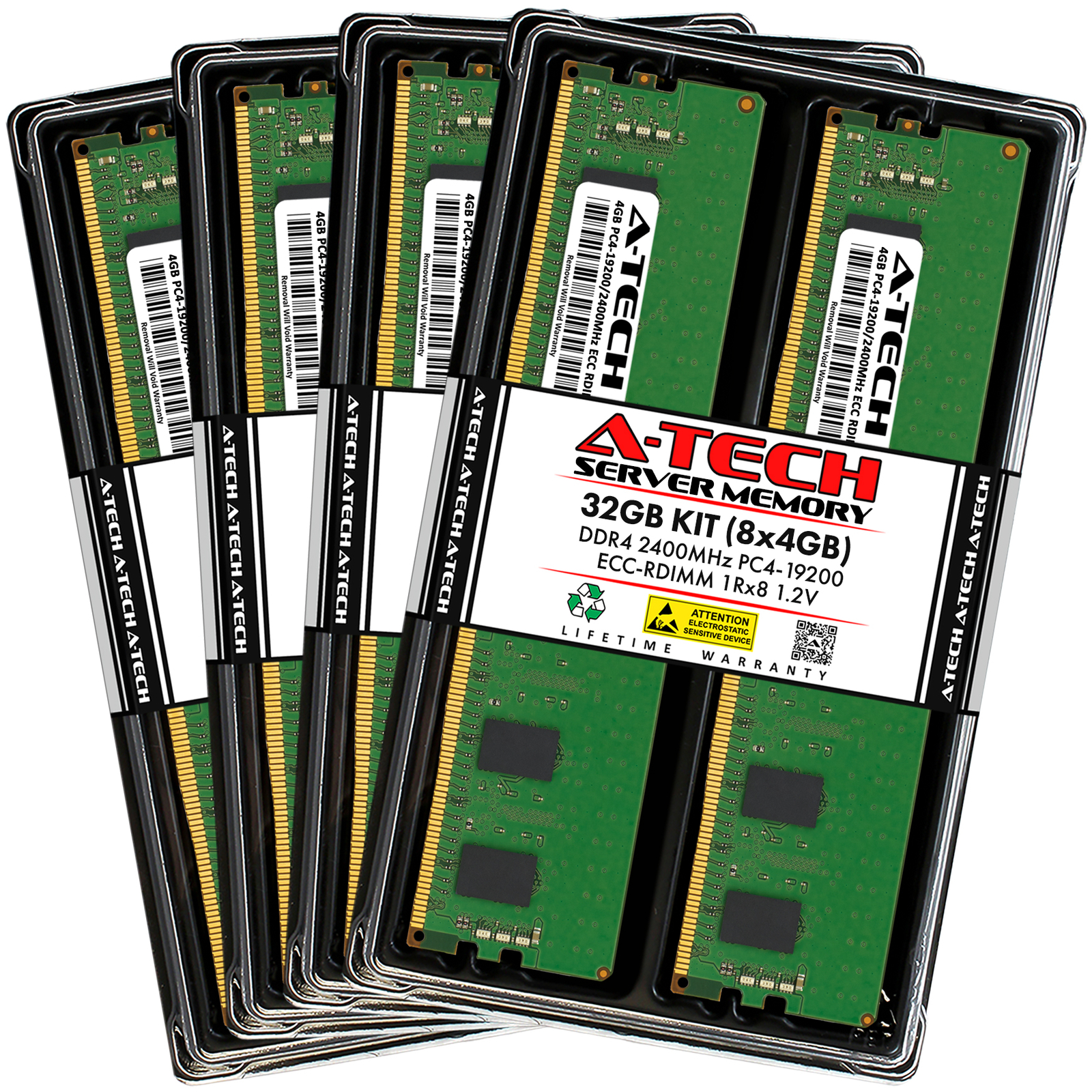 A-Tech 32GB 8x 4GB 1Rx8 PC4-19200R RDIMM DDR4 2400 MHz ECC REG Server Memory RAM