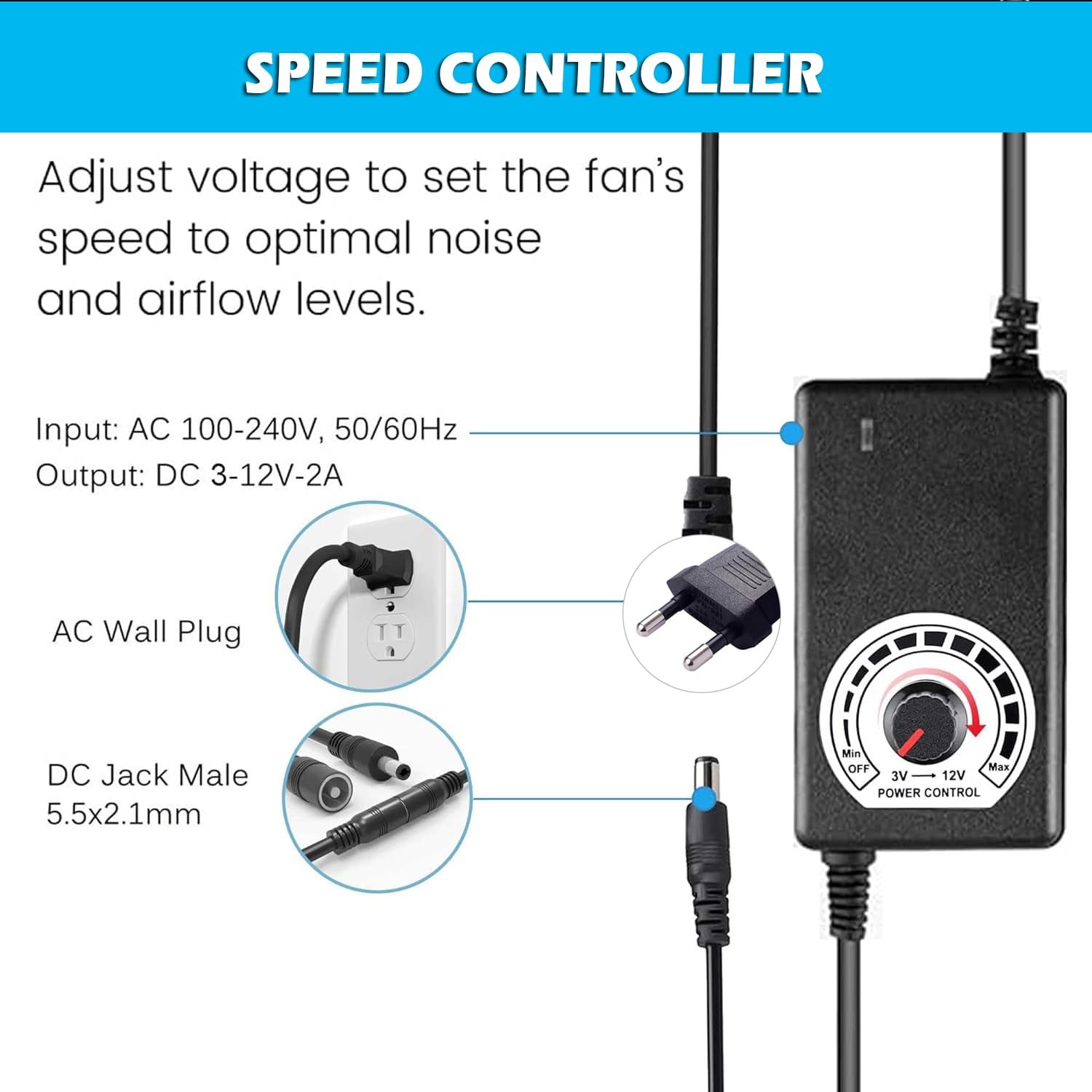 97mm Radial Fan 12V Blower Fan with AC 110V 220V Speed Control…