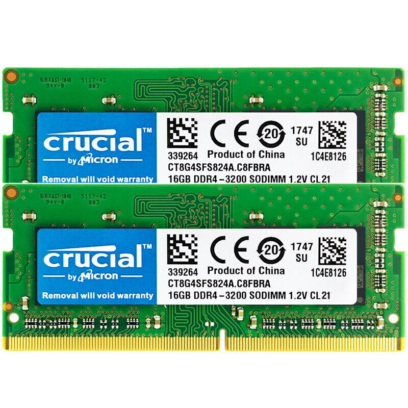 Crucial DDR4 32GB KIT 2 x 16GB 3200 MHz PC4-25600 SODIMM 260-Pin Laptop Memory