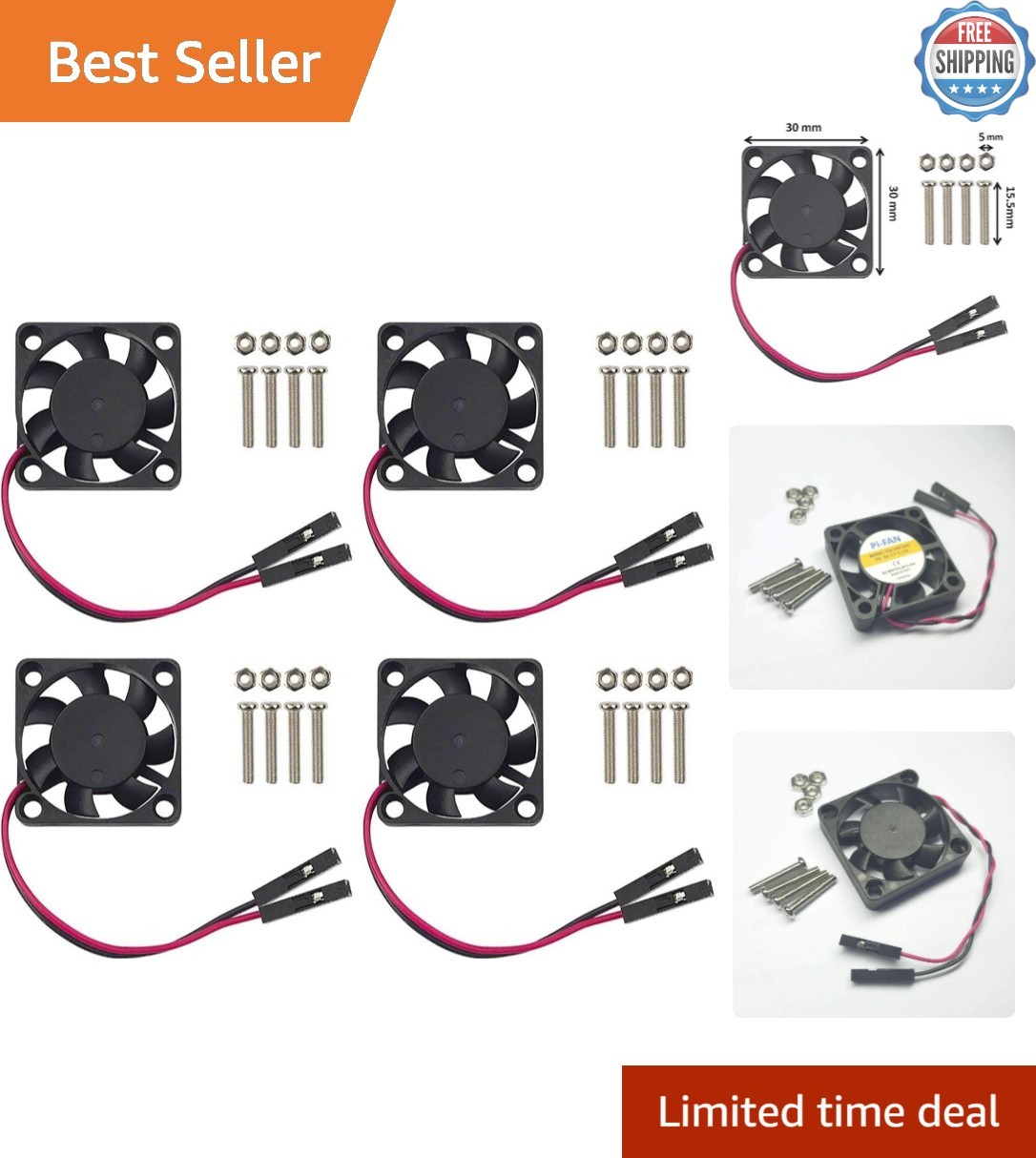 Durable 30mm Raspberry Pi DC Fan – Quiet Cooling for All Models – 4-Piece