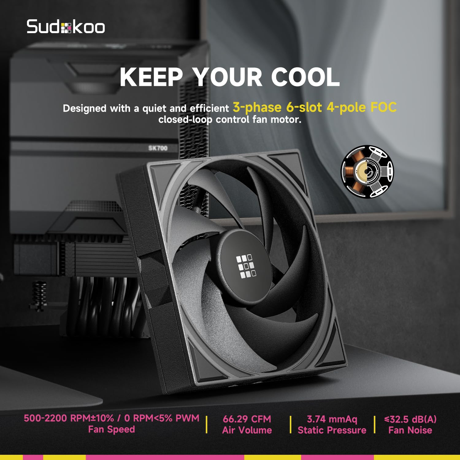 SK700V AM5 CPU Cooler – Digital Display, 7 Heatpipes, 120mm PWM Fan, Black