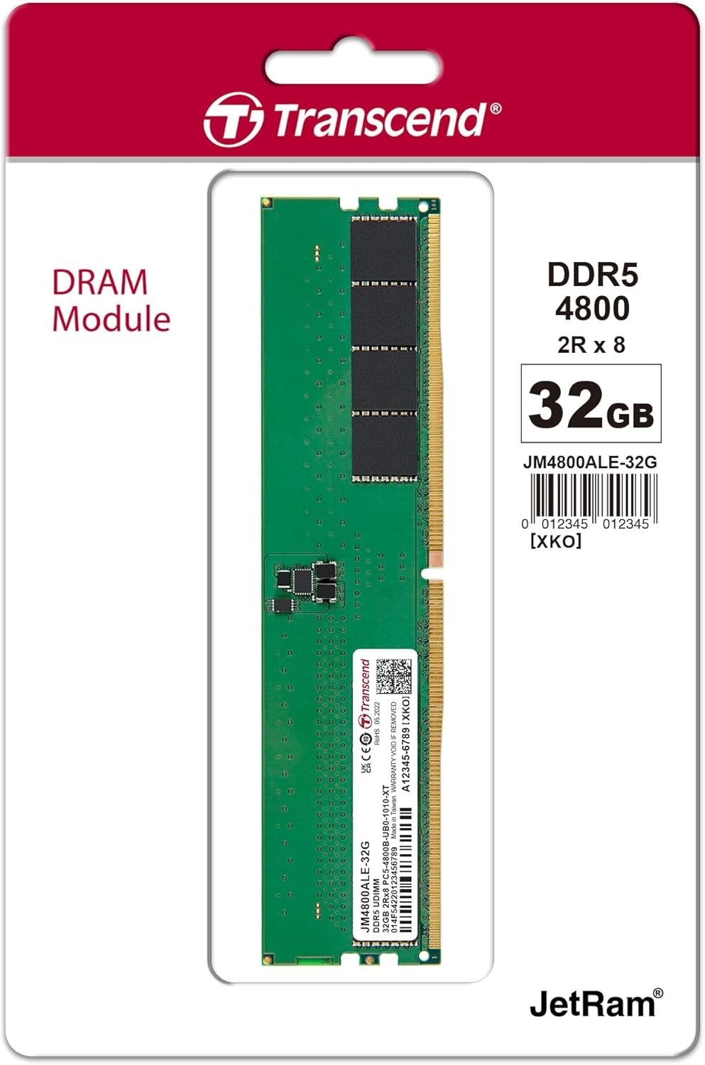 Transcend JetRam 32GB DDR5-4800 PC5-38400 UDIMM Desktop RAM JM4800ALE