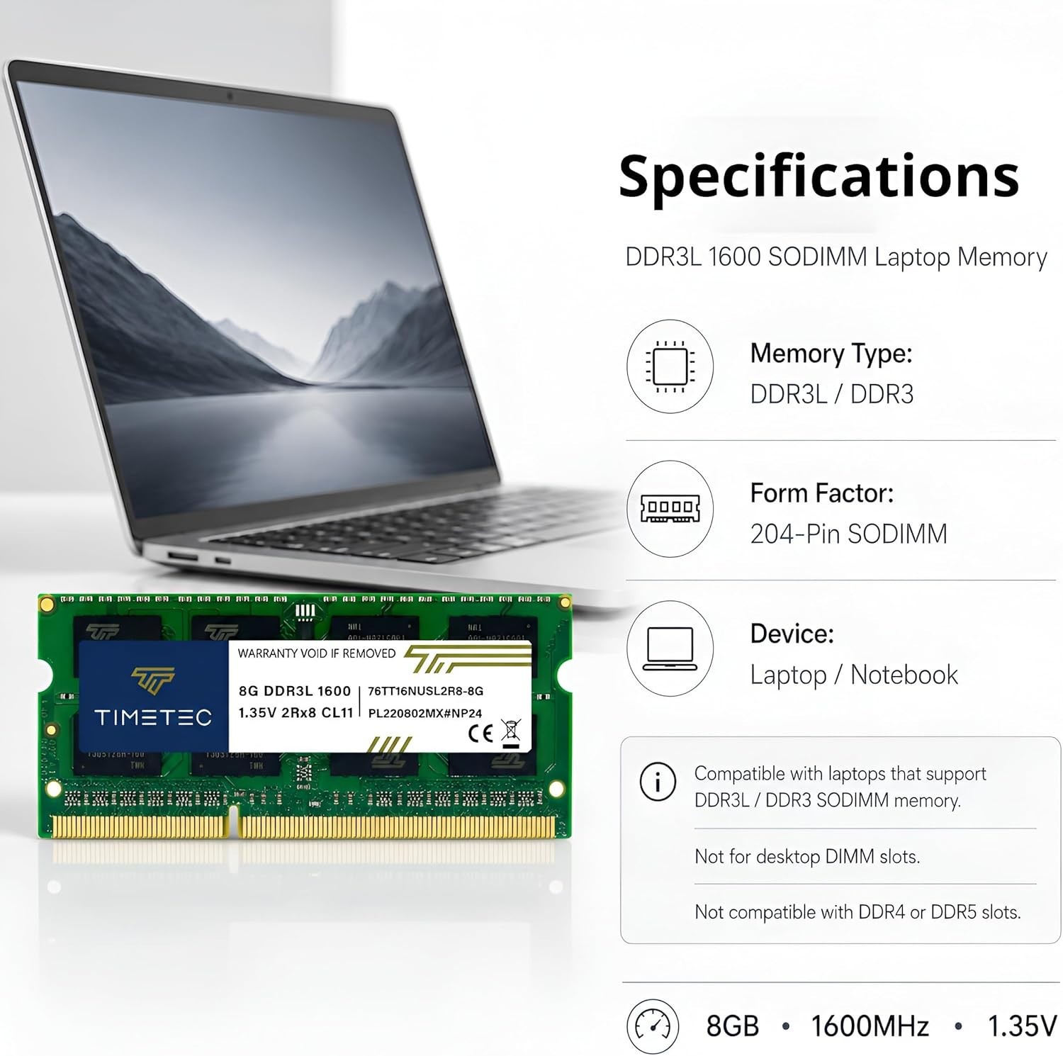 Laptop Memory Upgrade 8GB 1600MHz, Non-ECC SODIMM RAM for Notebooks