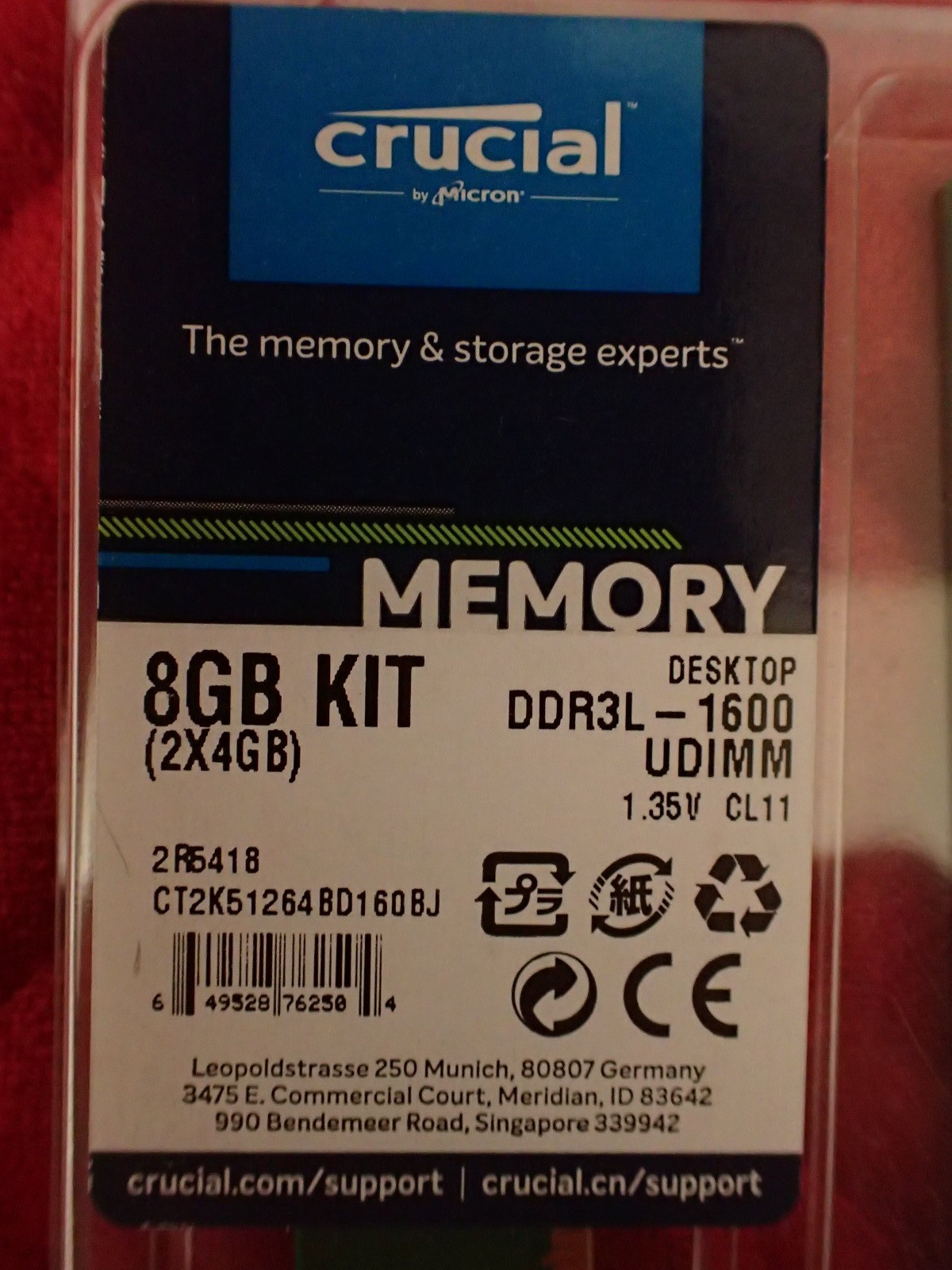 Crucial – 8GB Kit 2x 4GB DDR3 1600 MHz PC3-12800 Desktop Memory RAM uDimm DDR3L
